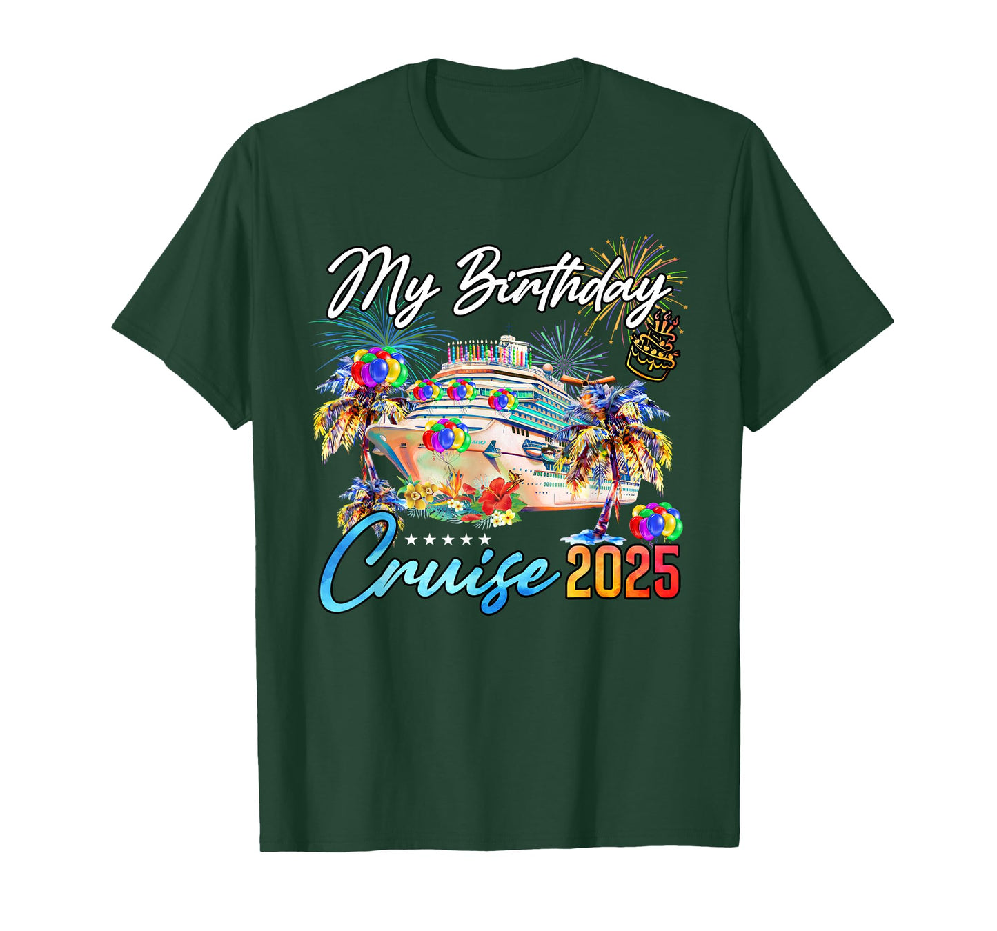 My Birthday Cruise 2025 MYN Unisex-Adult T-Shirt Black Small Crew Neck Short Sleeve Classic Fit Lightweight