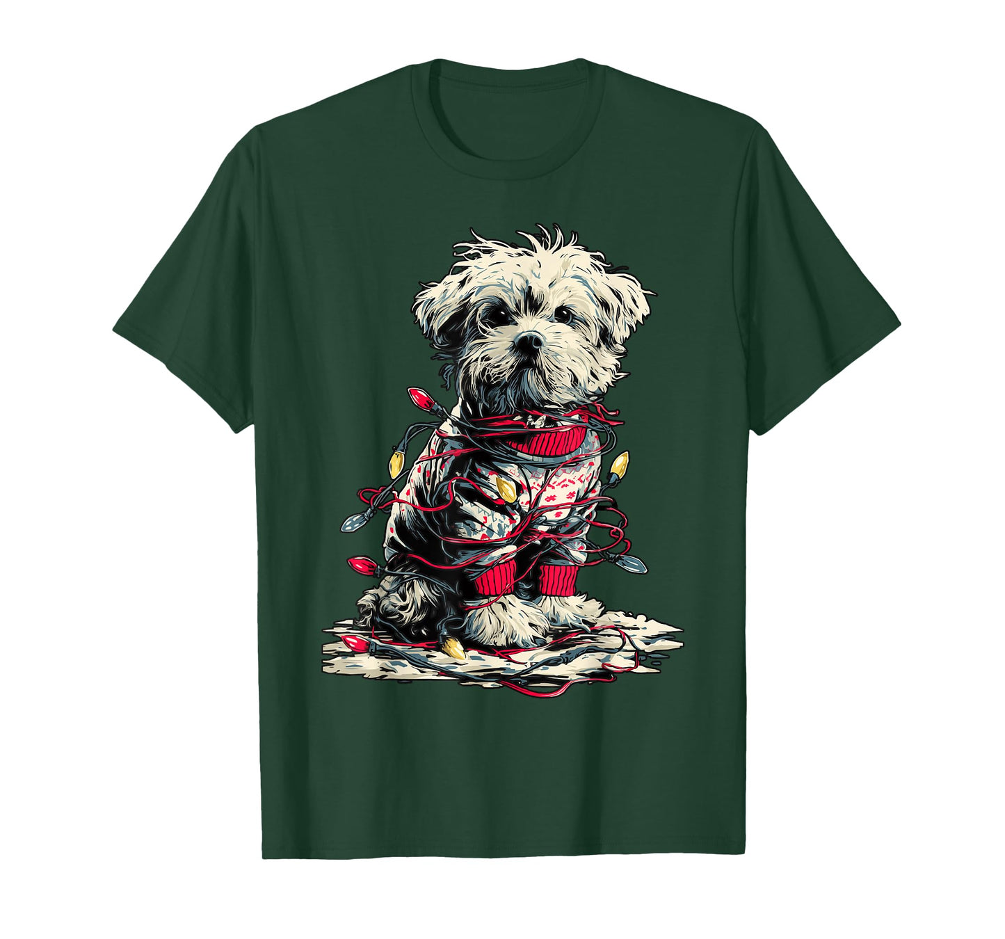 Cute Maltese with Christmas Lights Festive Animal Winter Dog T-Shirt