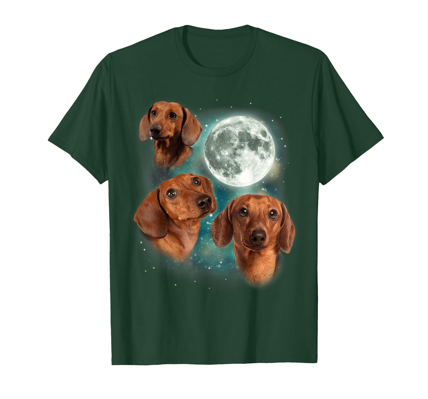Three Dachshund Moon | Wiener Dog Humorous Doggo Meme Parody T-Shirt