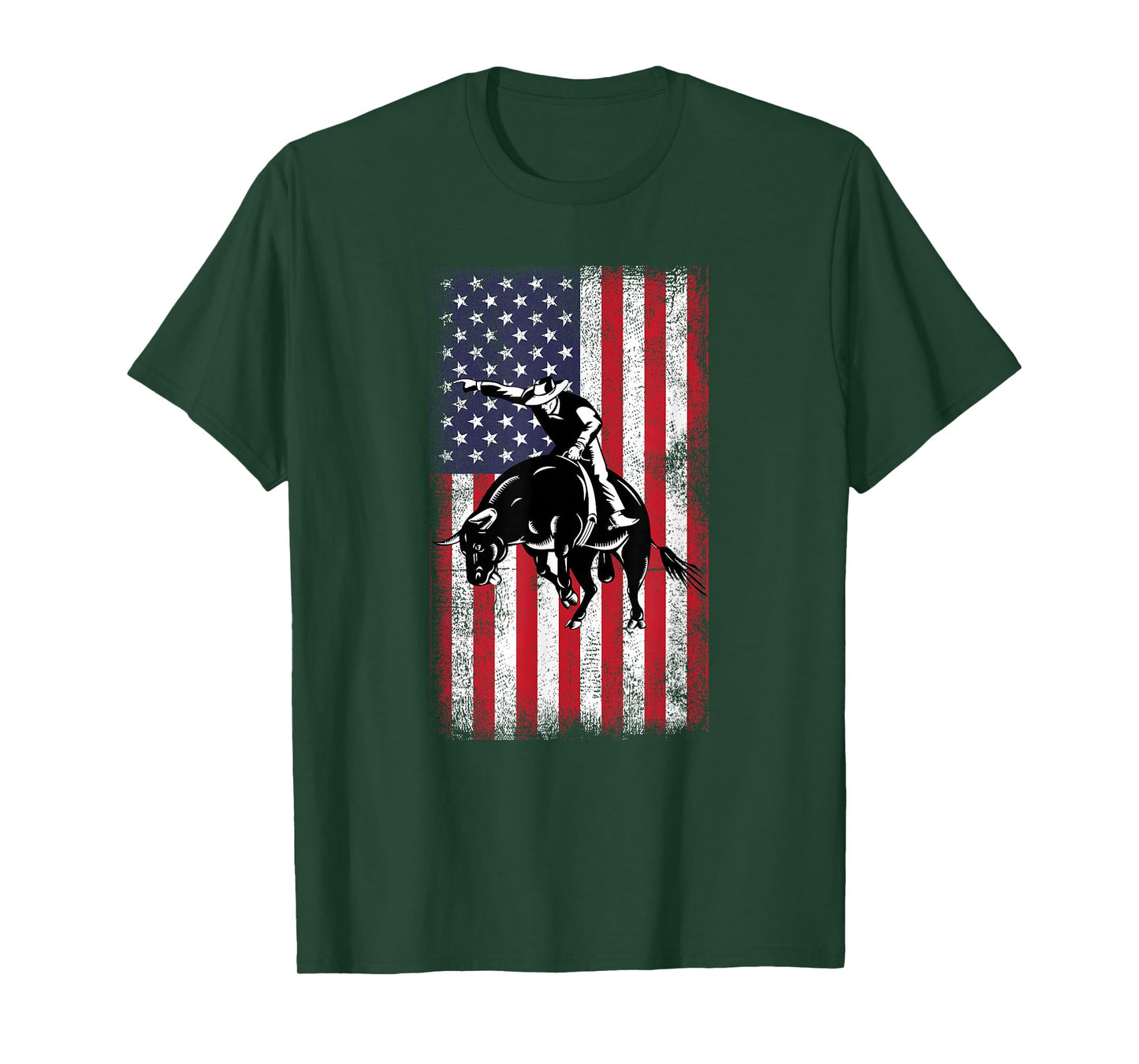 Rodeo Bull Rider Cowboys Patriotic American Flag Vintage T-Shirt