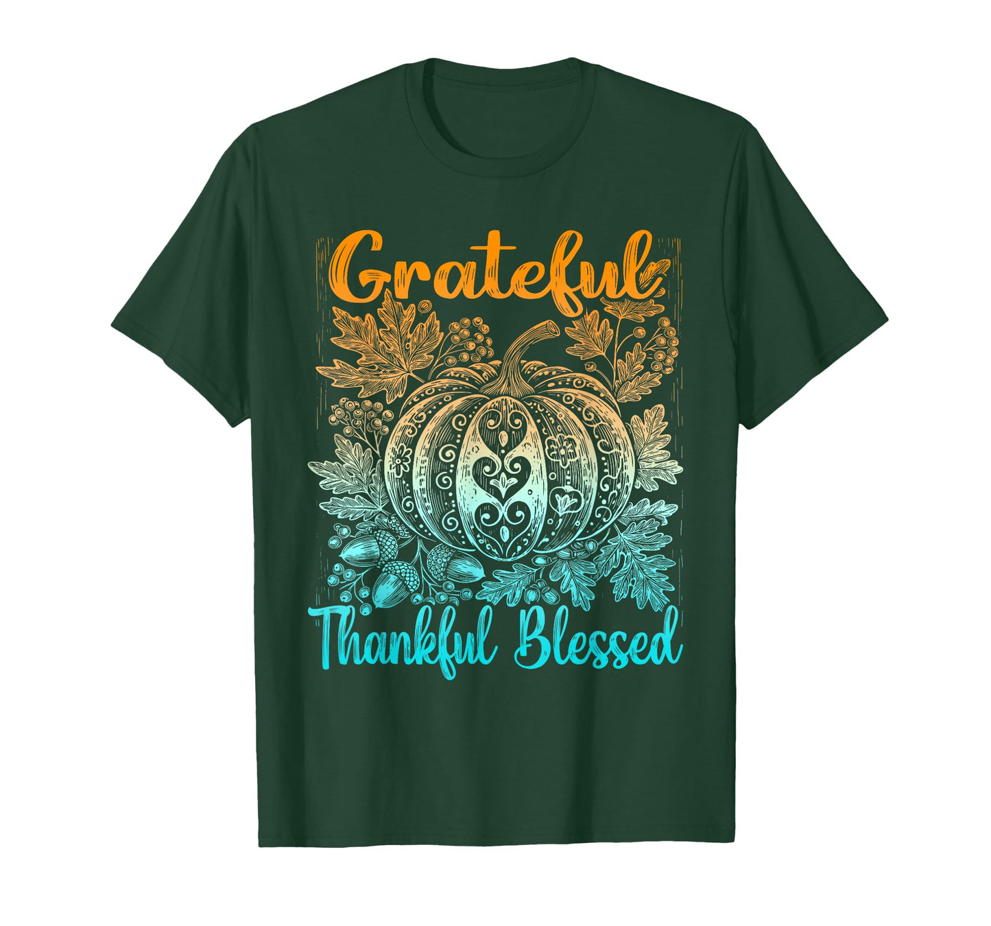 Grateful Thankful Blessed Fall Thanksgiving Retro Pumpkin T-Shirt