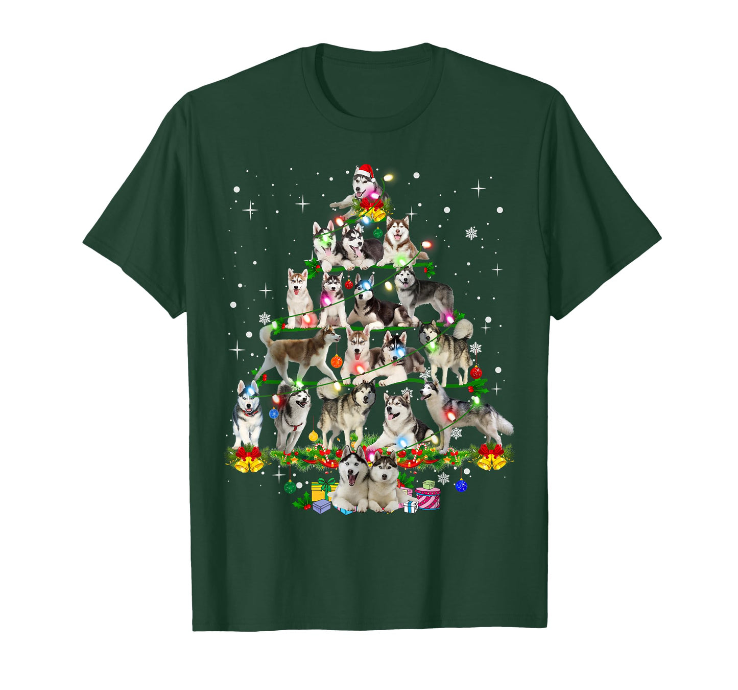 Funny Siberian Husky Christmas Tree Xmas Dog Dad Mom T-Shirt