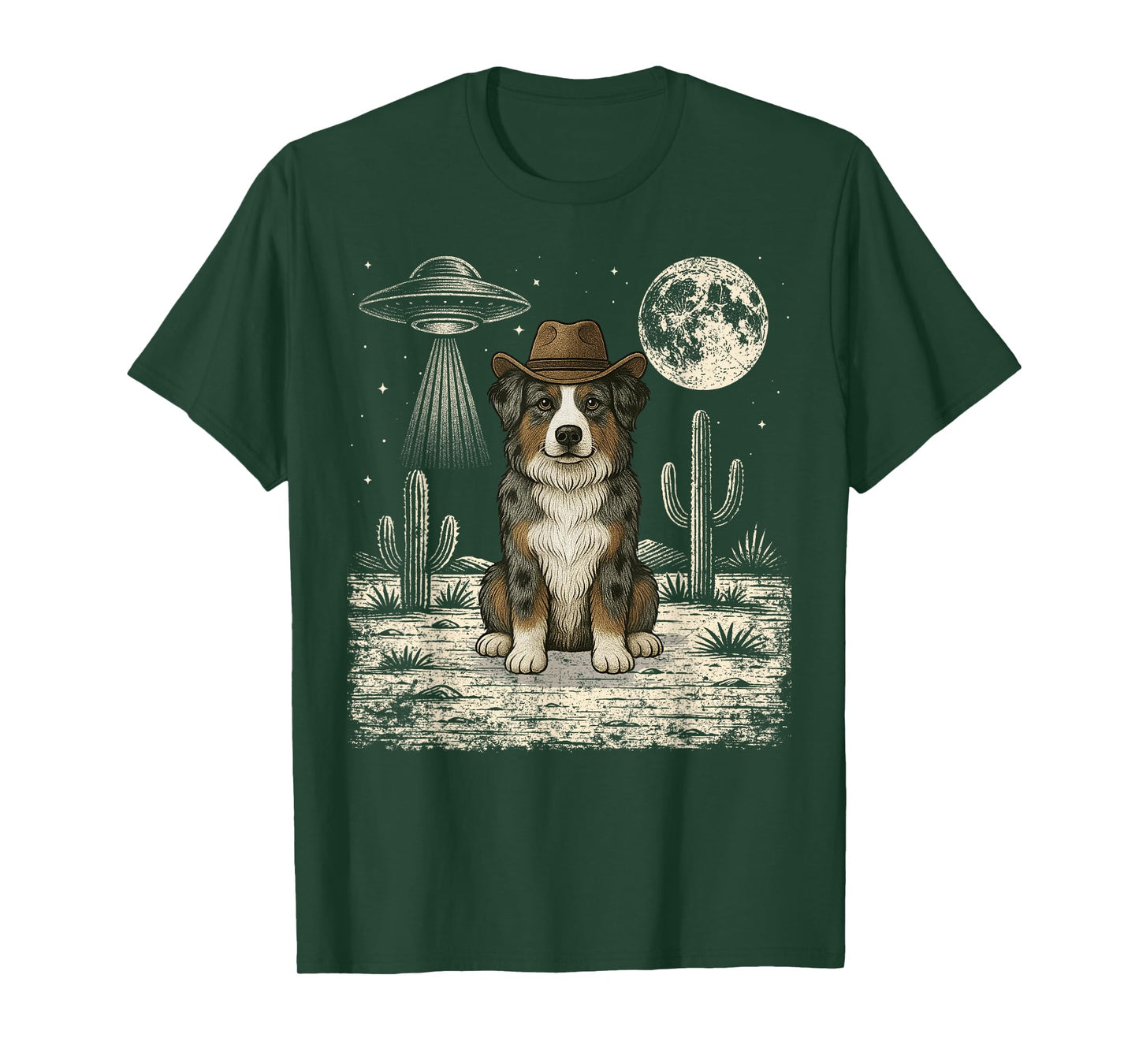 Funny Australian Shepherd Cowboy Western Dog UFO T-Shirt