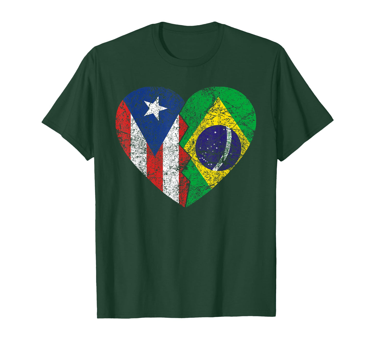 Brazilian Puerto Rican Flags Heart | Puerto Rico Brazil T-Shirt