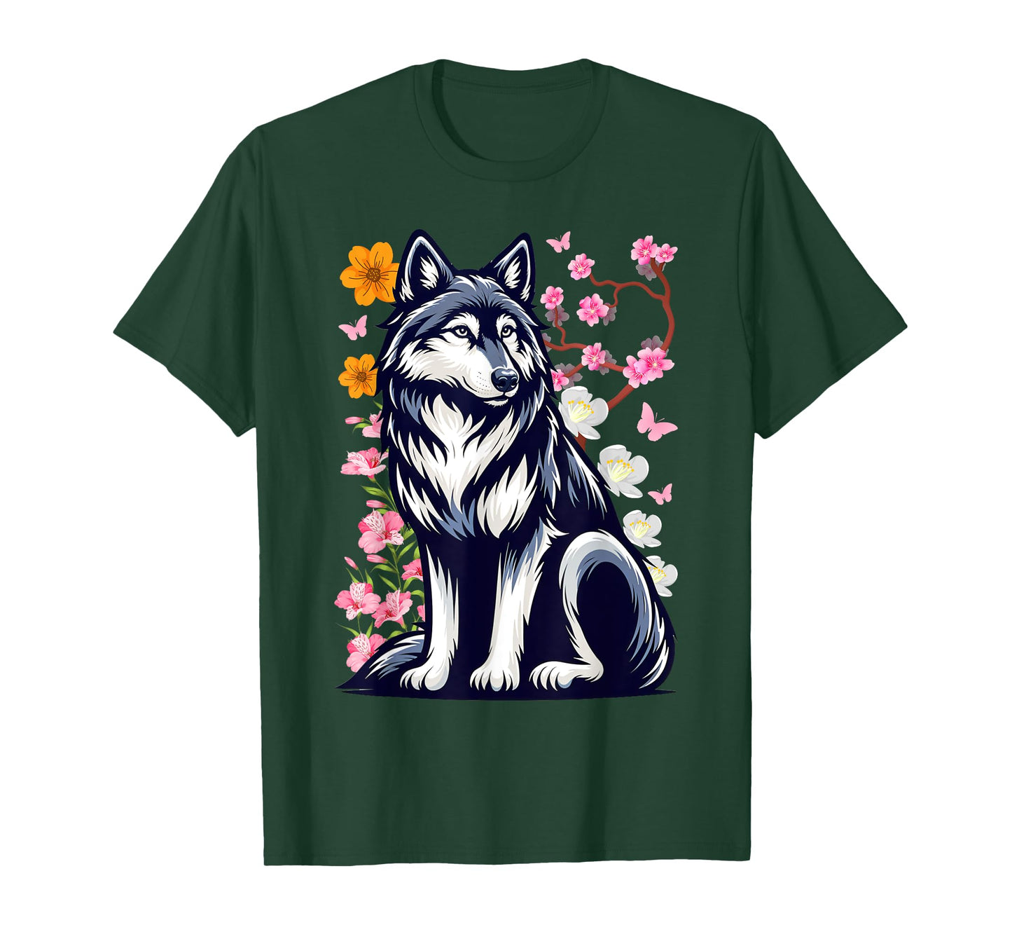 Cute Wolf With Flowers I Kids Wolf T-Shirt