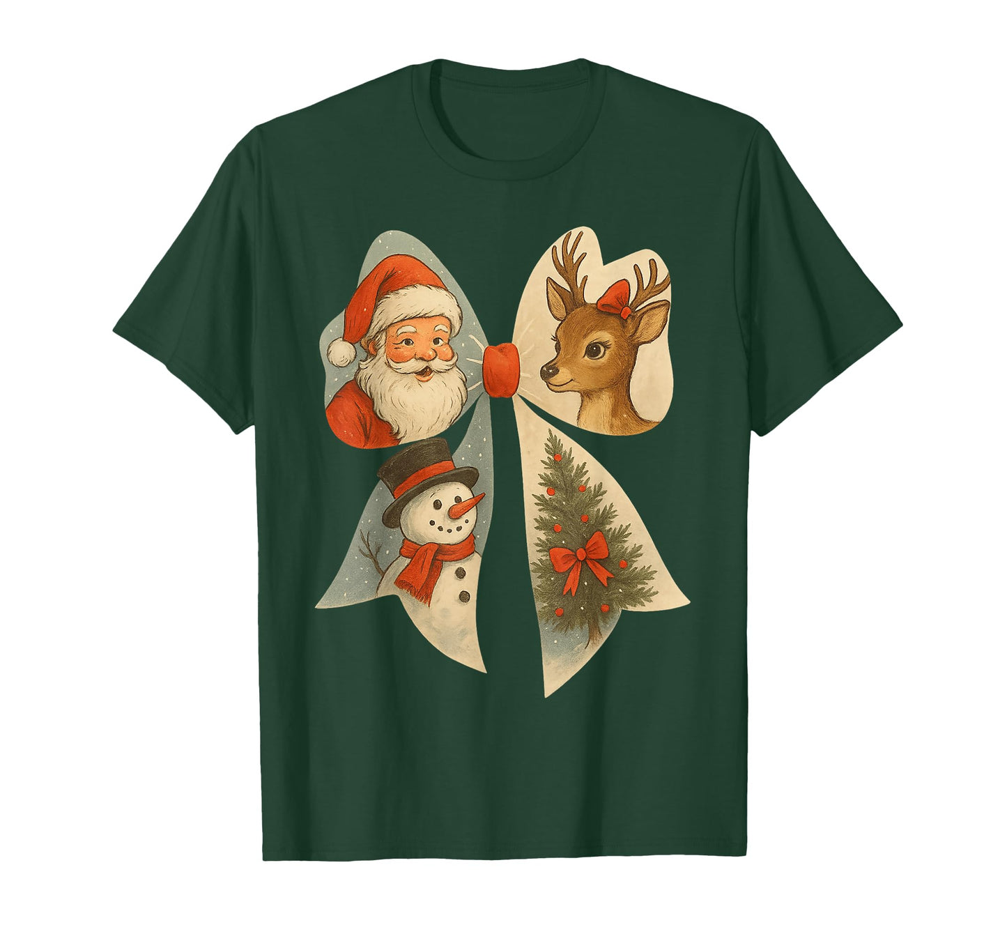 Preppy Christmas Coquette Bow Reindeer Snowman Santa Claus T-Shirt