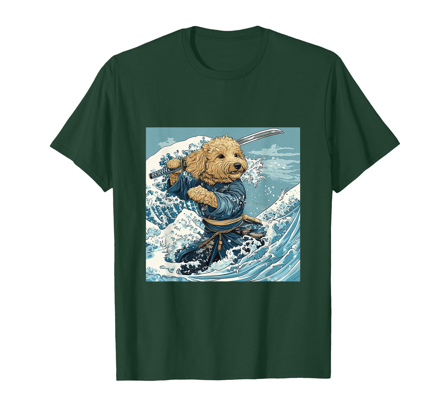 Goldendoodle Pet Dog Samurai Warrior Japanese Art Anime T-Shirt
