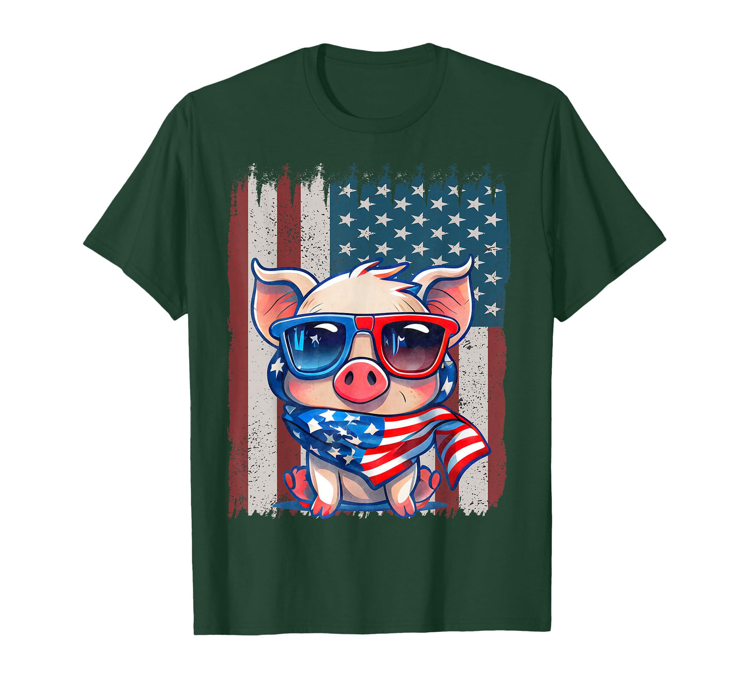 Retro American Flag Pig Dad Mom 4th of July T-Shirt