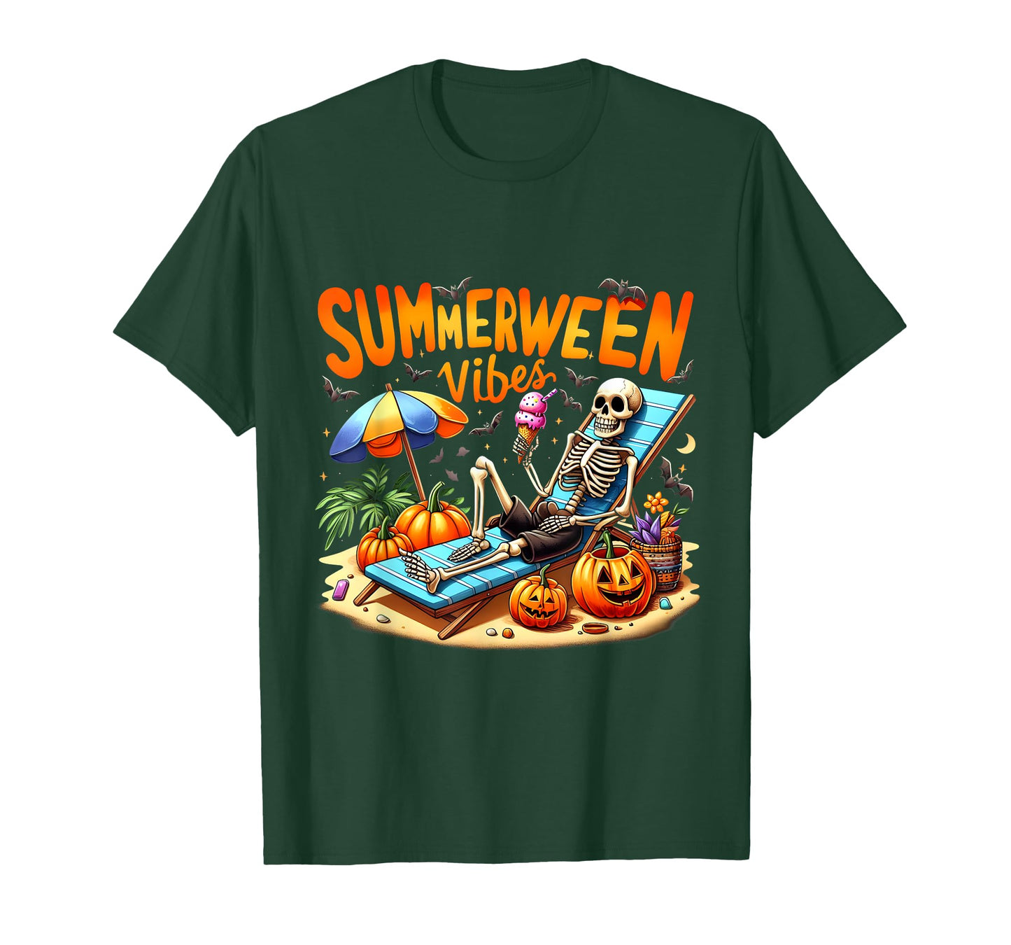 Summerween Halloween Skeleton Ice Cream Summer Vacation T-Shirt for Men Women