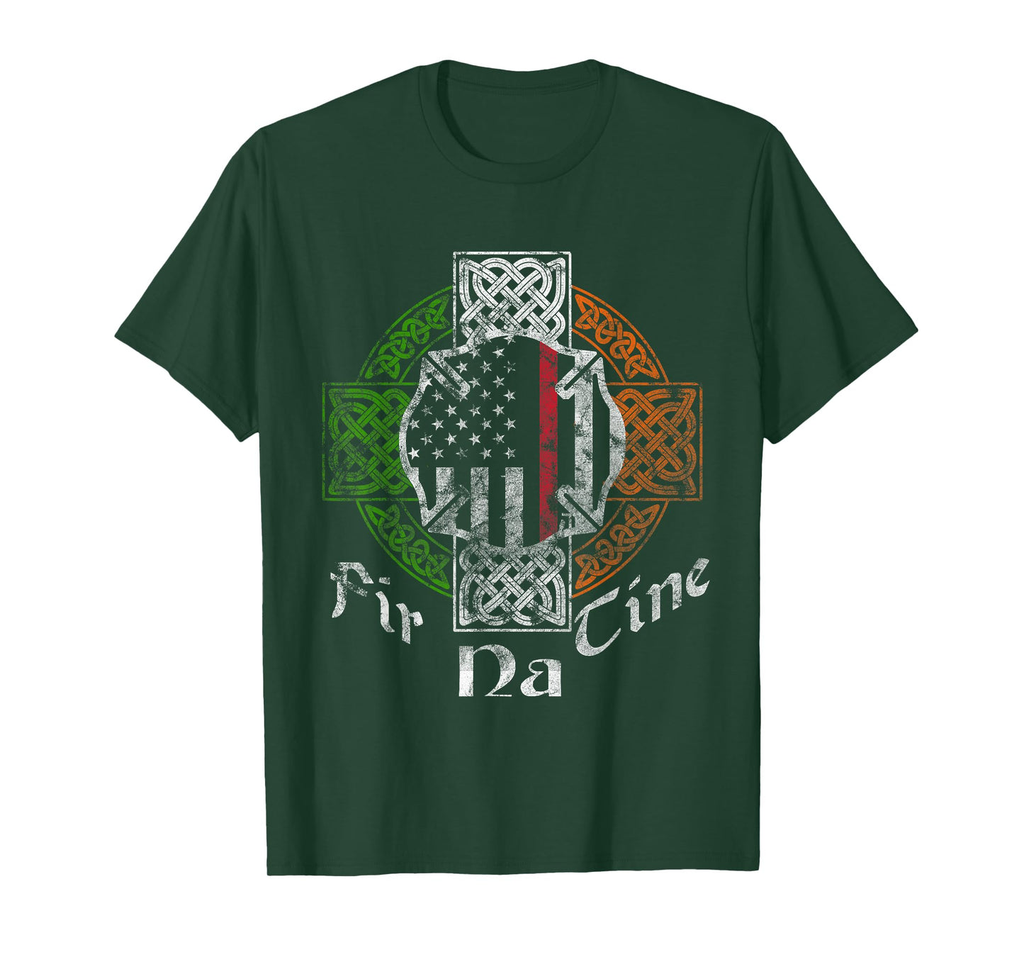 Irish Firefighter Thin Red Line Fir Na Tine Celtic Cross T-Shirt