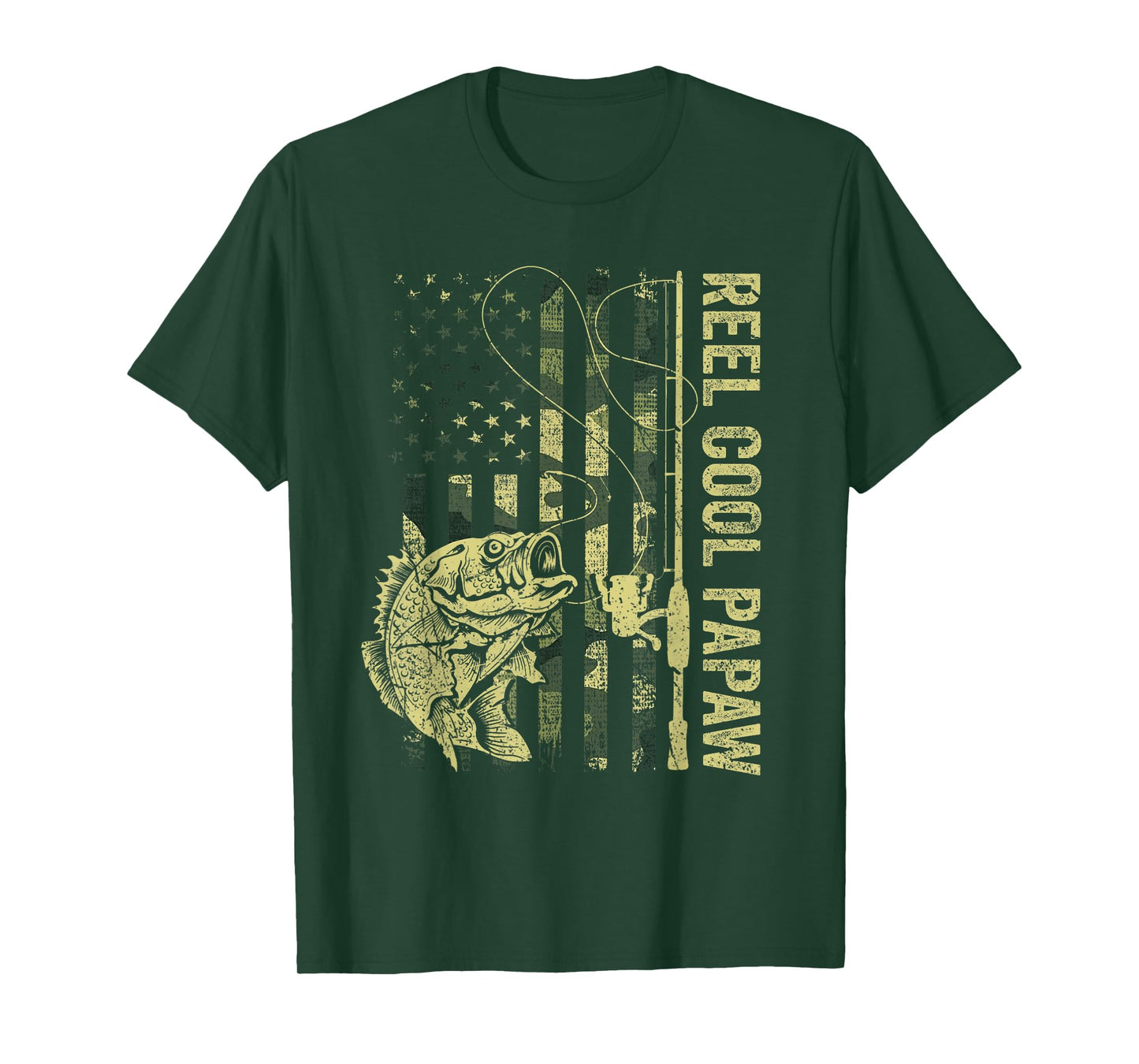 Reel Cool Papaw Camouflage American Flag Father's Day Gift T-Shirt