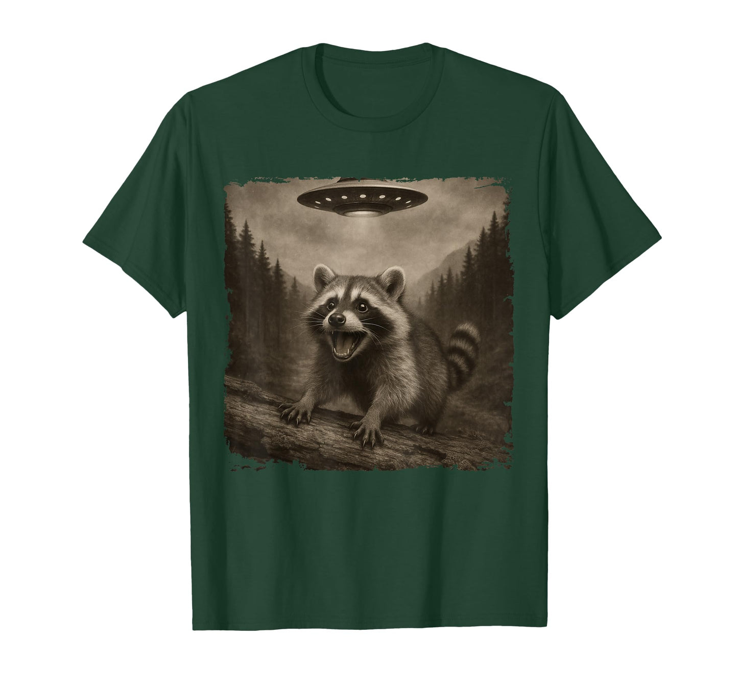 Funny Raccoon Evades Alien UFO Animal Meme Men Women Kids T-Shirt
