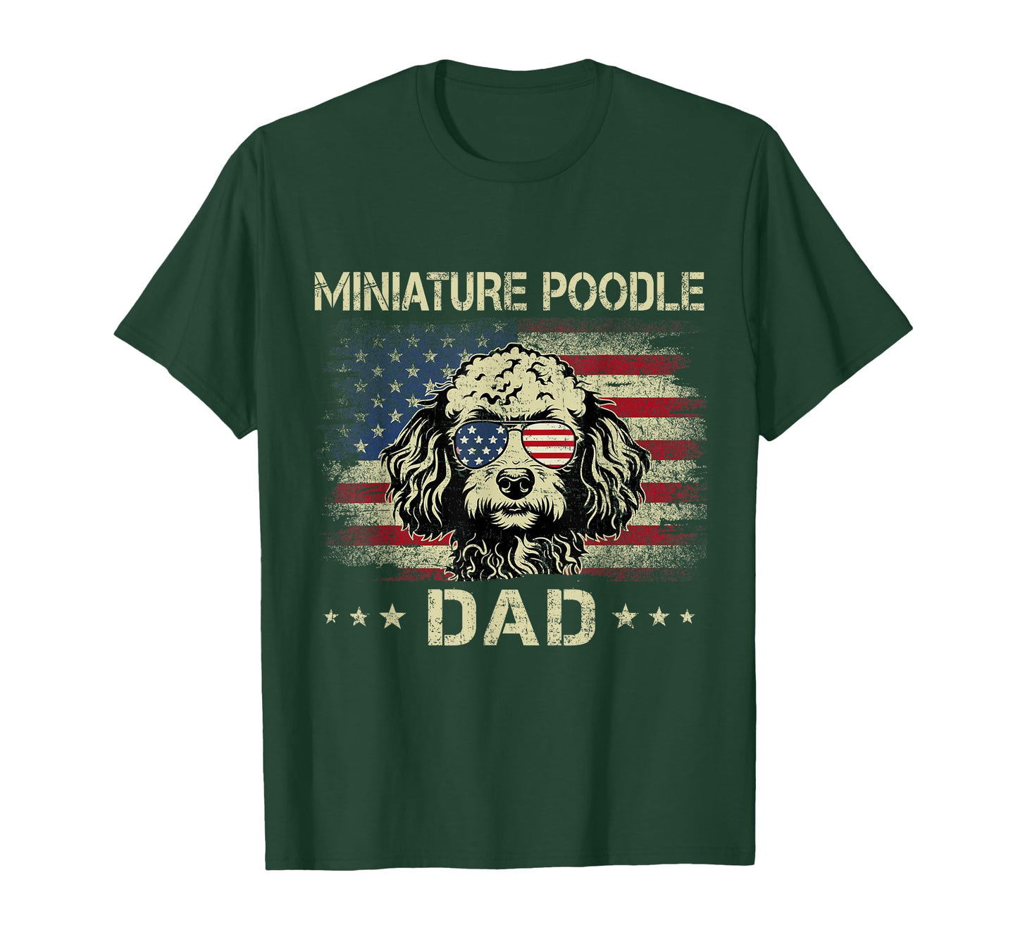 Miniature Poodle Dad Dog Vintage American Flag 4th Of July Men Women Kids T-Shirt