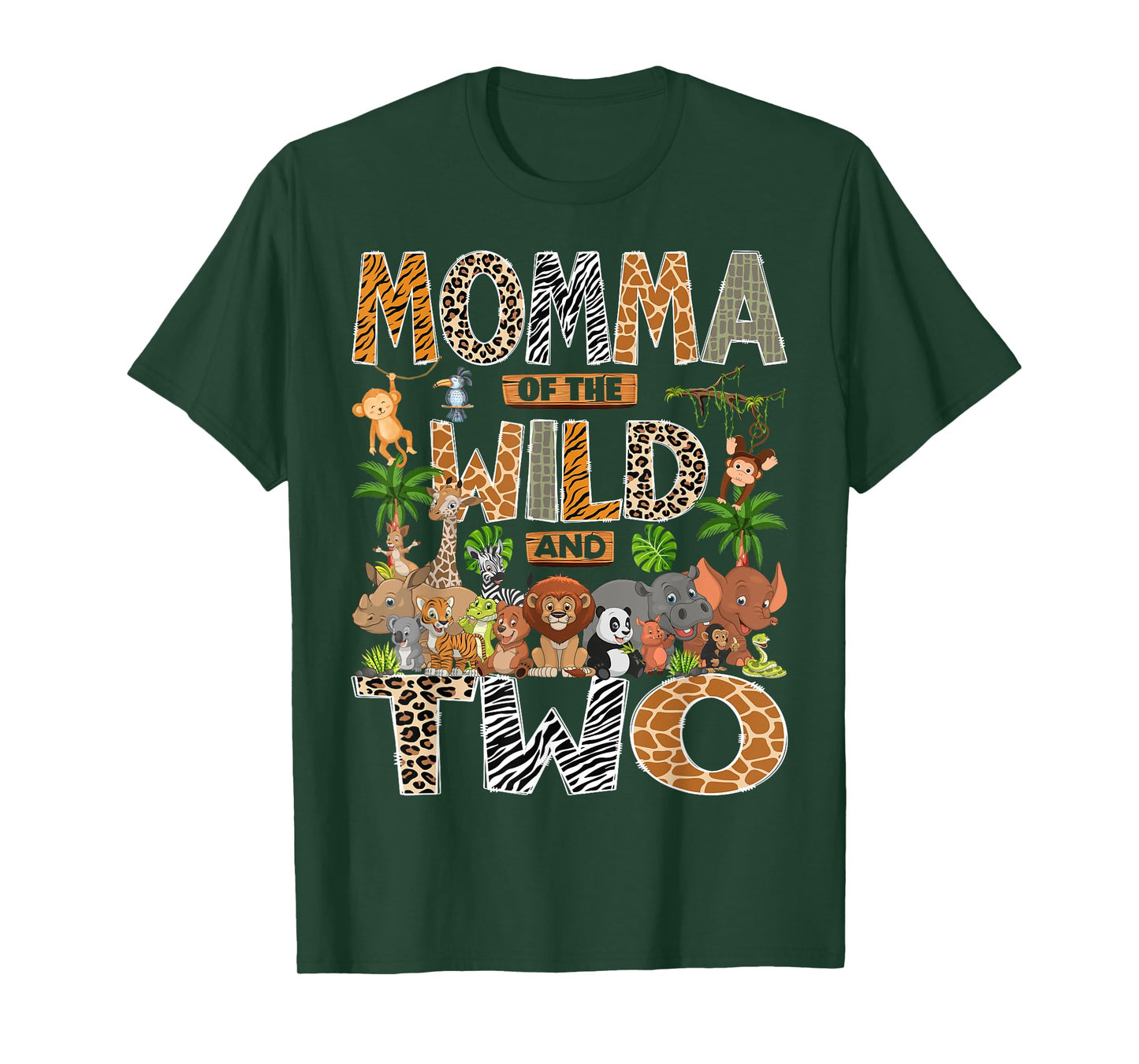 Momma Of The Wild & Two 2Nd Birthday Boy Safari Jungle T-Shirt