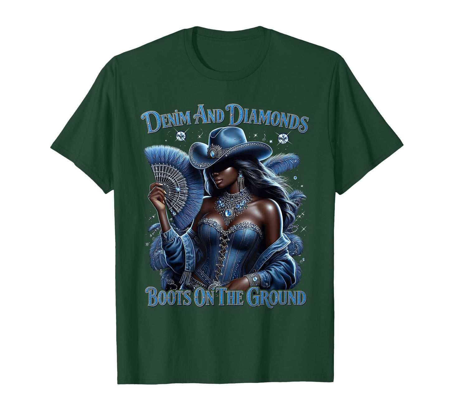 Western Boots On The Ground Denim and Diamonds Cowgirls T-Shirt