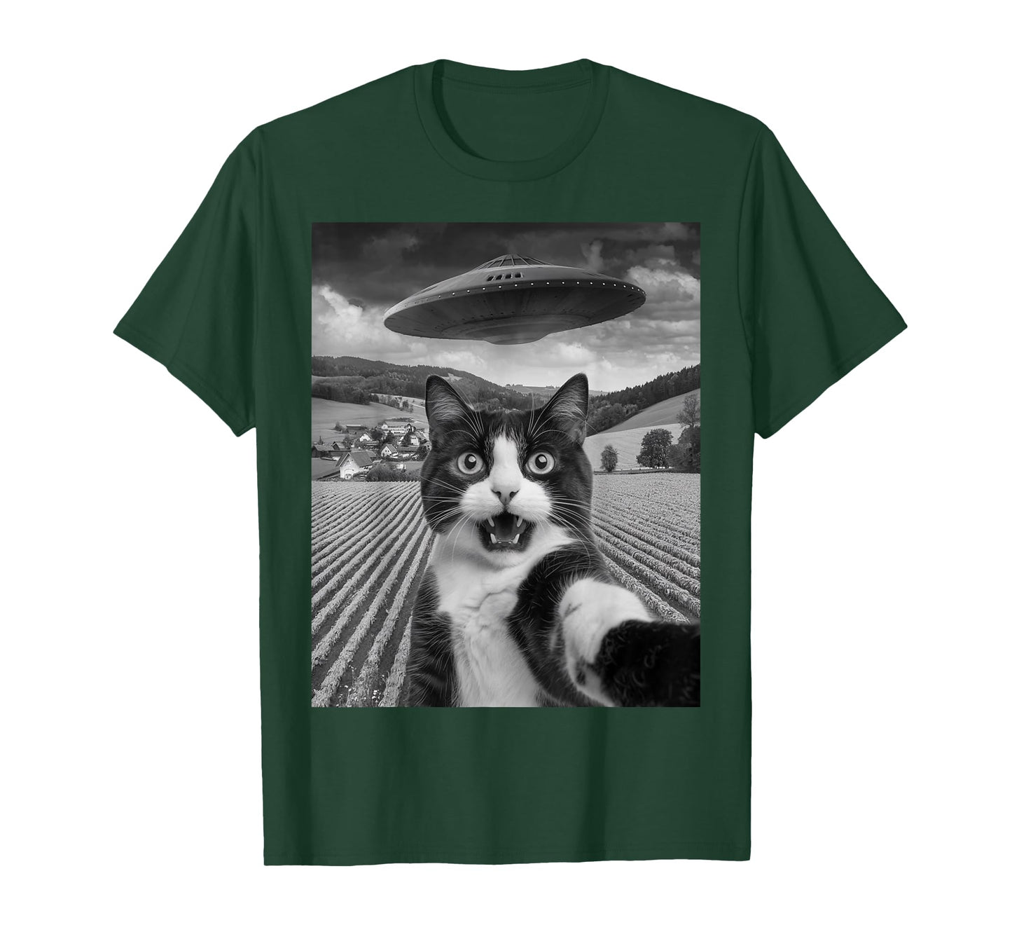 Cat Selfie With Alien UFO Funny Cat Gifts For Men Women Kid T-Shirt