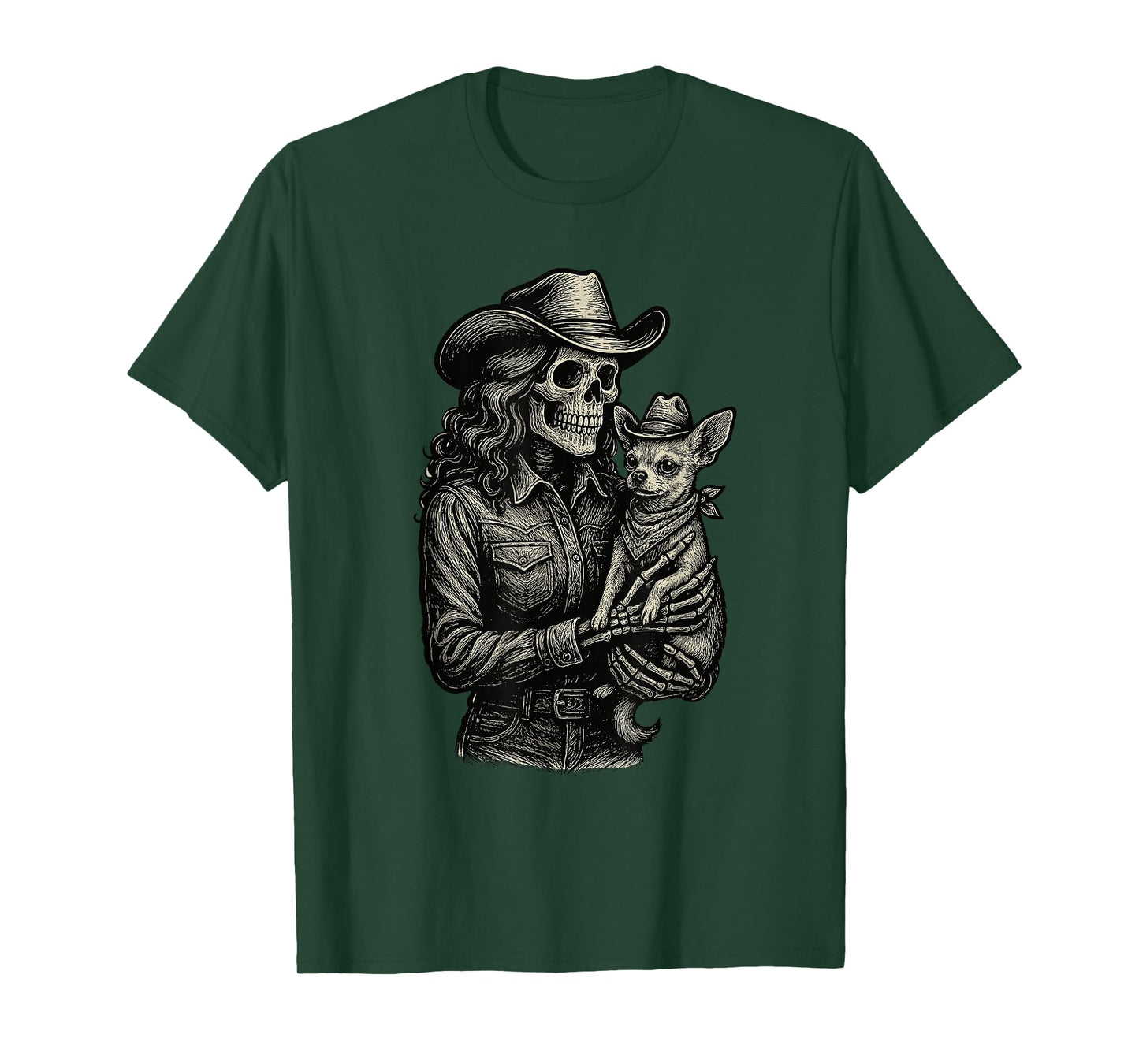 Skeleton Cowgirl Chihuahua Cowboy Goth Skull Western Gothic T-Shirt