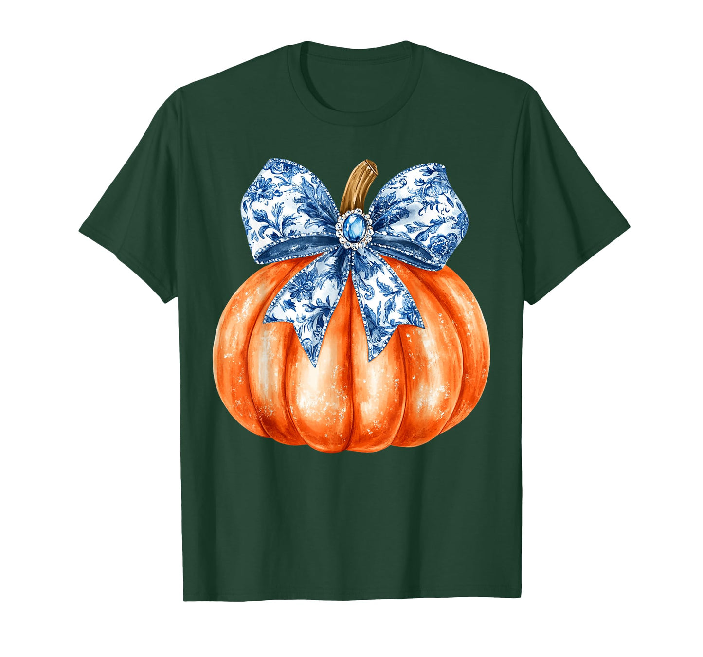 Halloween Pumpkin Chinoiserie Blue & White Bow Pumpkin T-Shirt