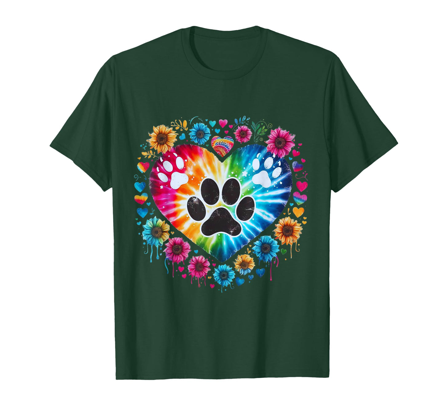 Tie Dye Love Dog Paw Print Heart Animal Lover Men Women T-Shirt