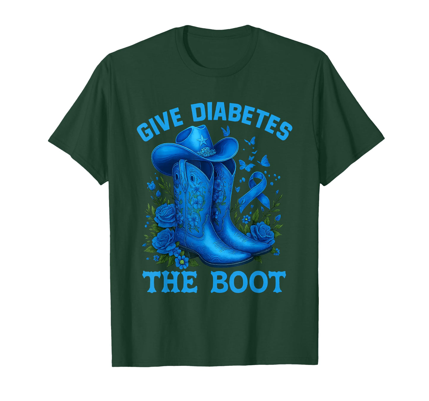 Give Type 1 Diabetes The Boot Cowgirl T1d Blue Ribbon T-Shirt
