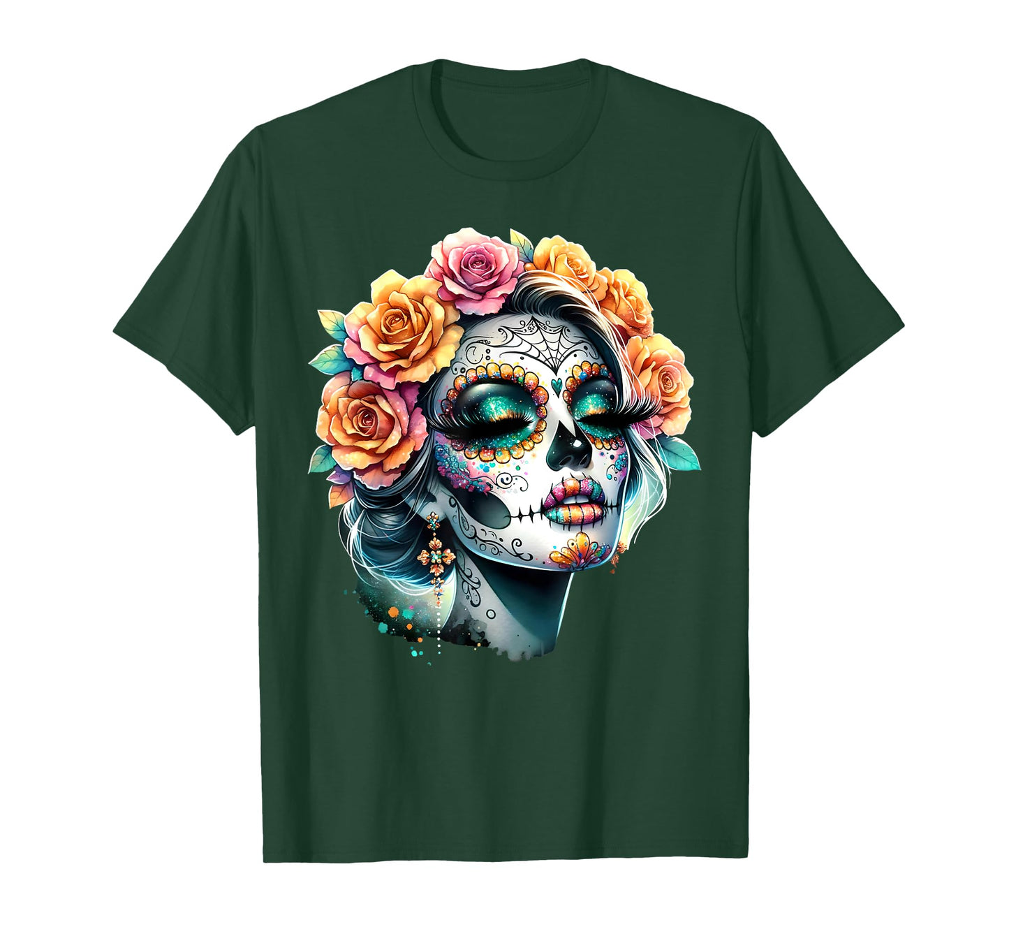 Rose Flower Woman Day Of The Dead Dia De Los Muertos Catrina T-Shirt