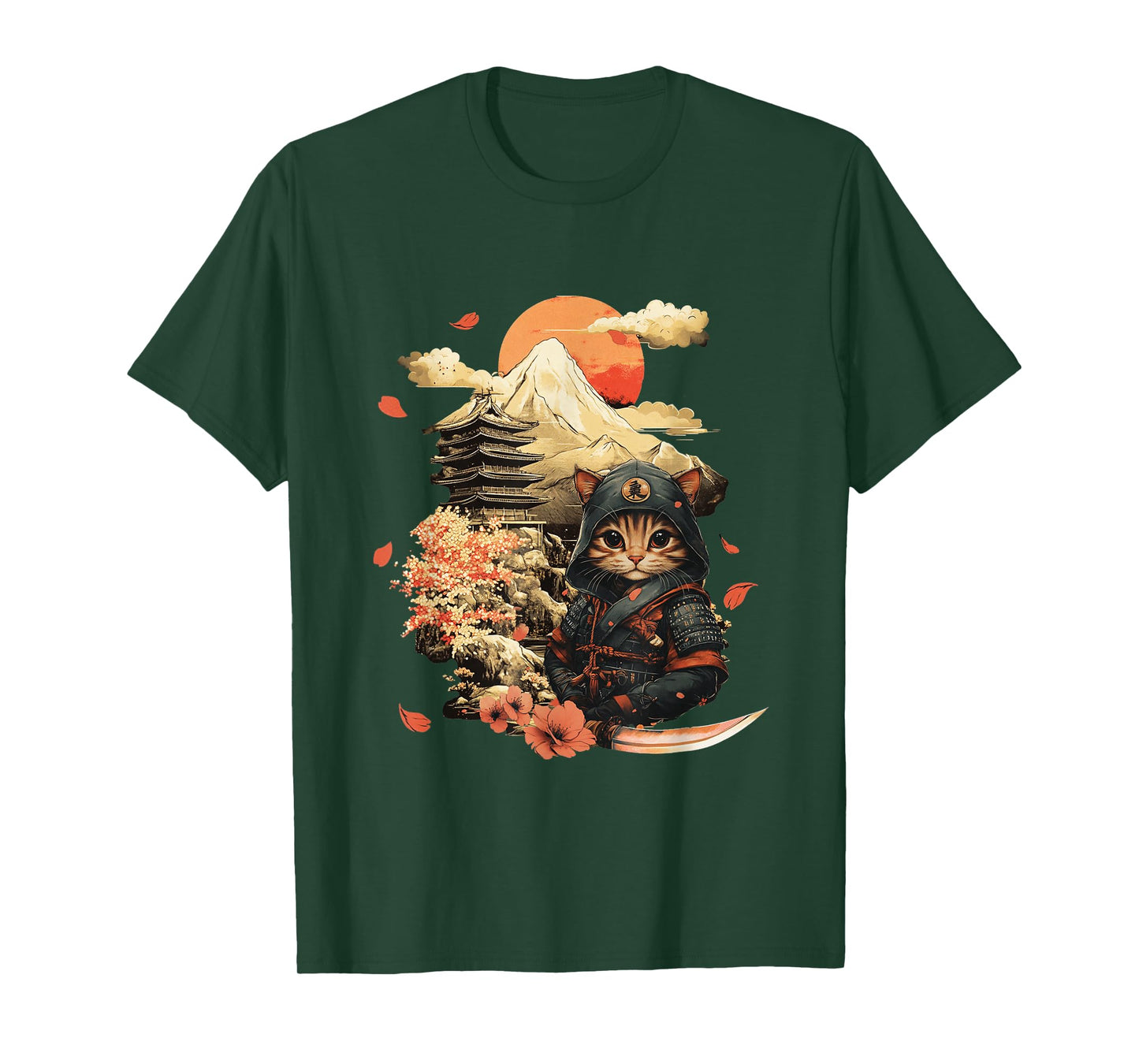Vintage Japanese Samurai Ninja Cat Tattoo Kawaii T-Shirt