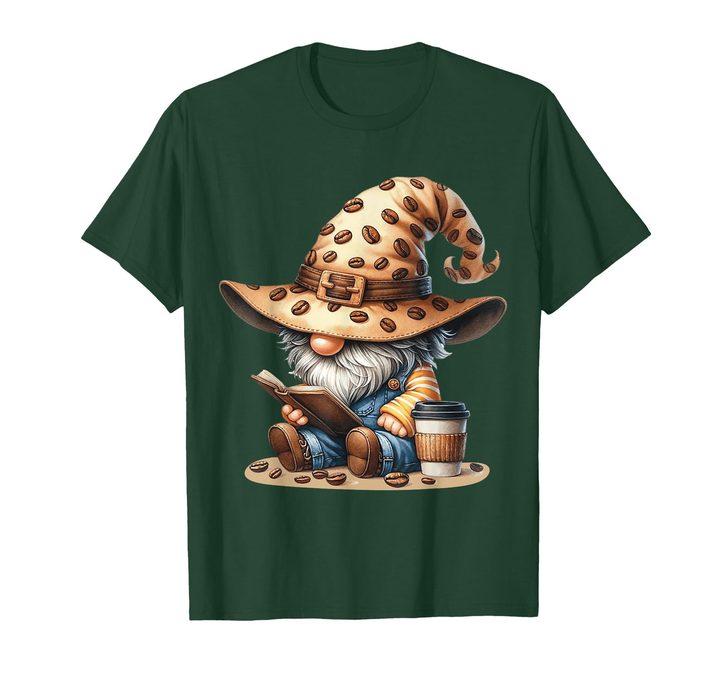Cute Gnome Reading Books Coffee Lover Autumn Winter Tee T-Shirt