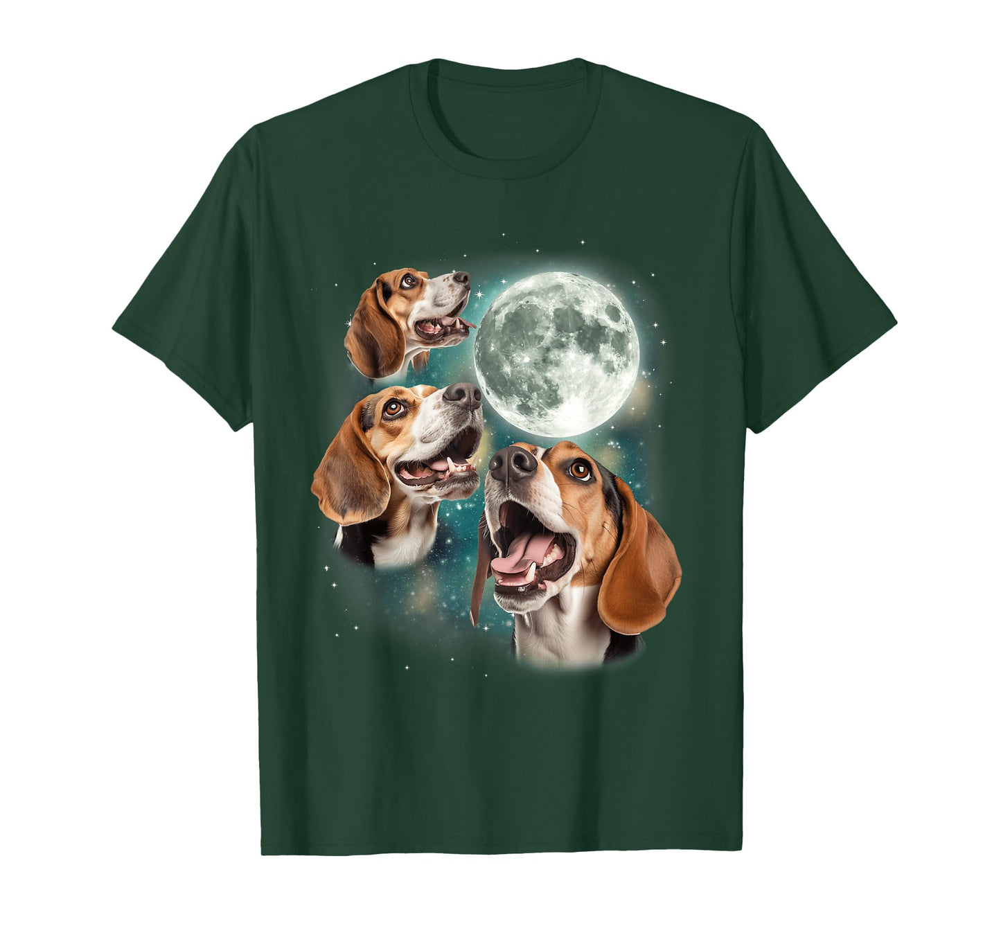 Three Beagle Moon | 3 Howling Beagles Funny Dog Canine Meme T-Shirt