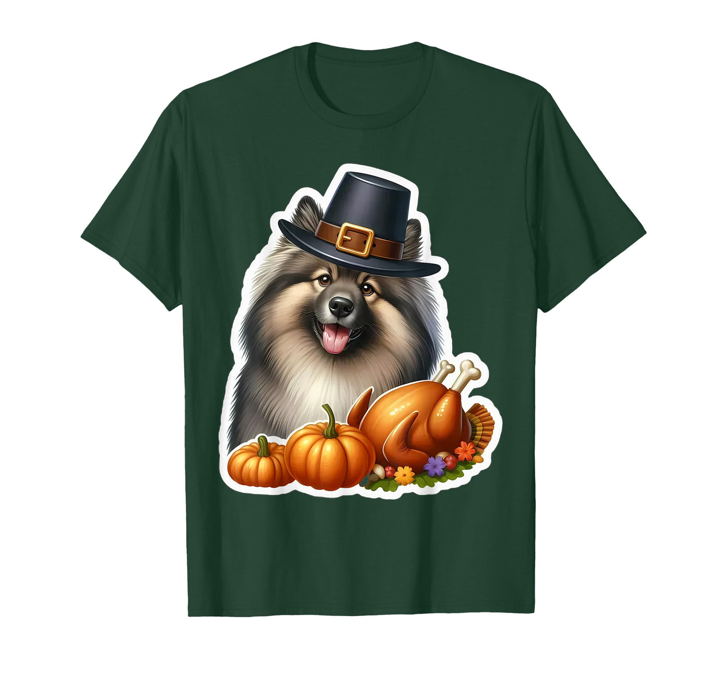 Thanksgiving Keeshond Dog Owner Lover Funny Pilgrim Turkey T-Shirt
