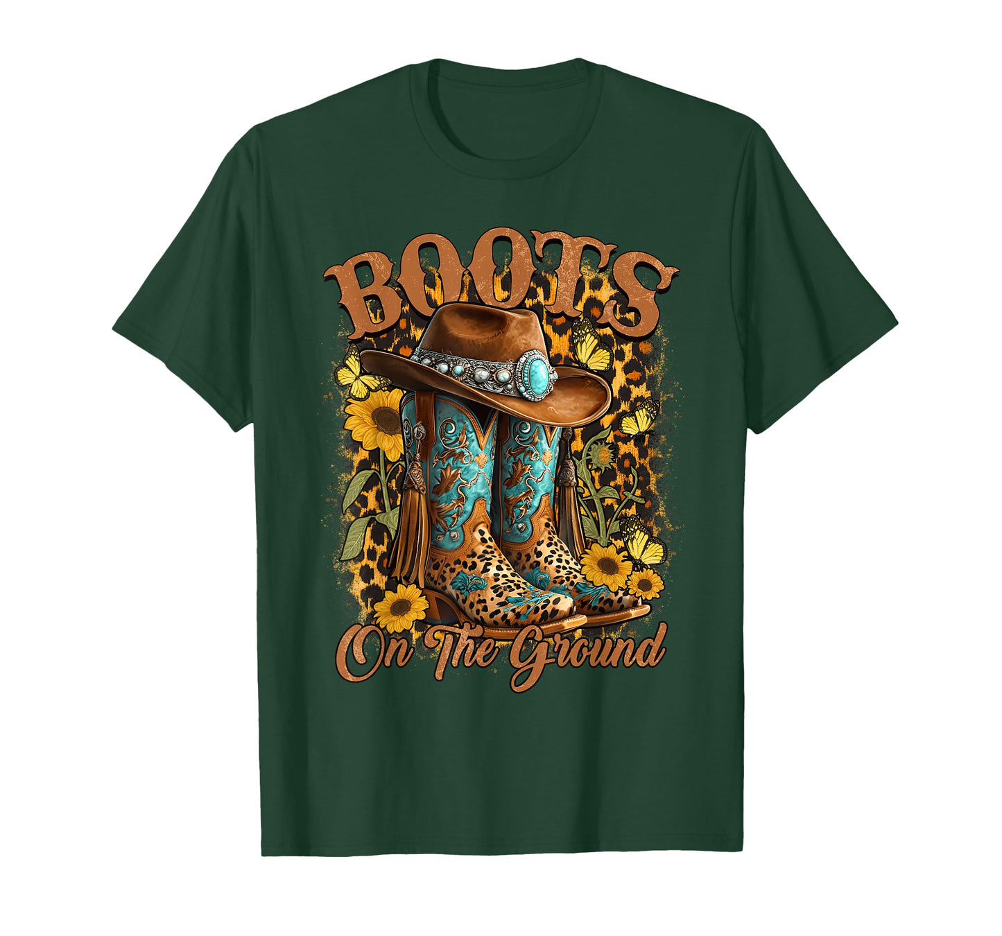 Boots On The Ground Western Cowgirl Linedance Leopard Women T-Shirt