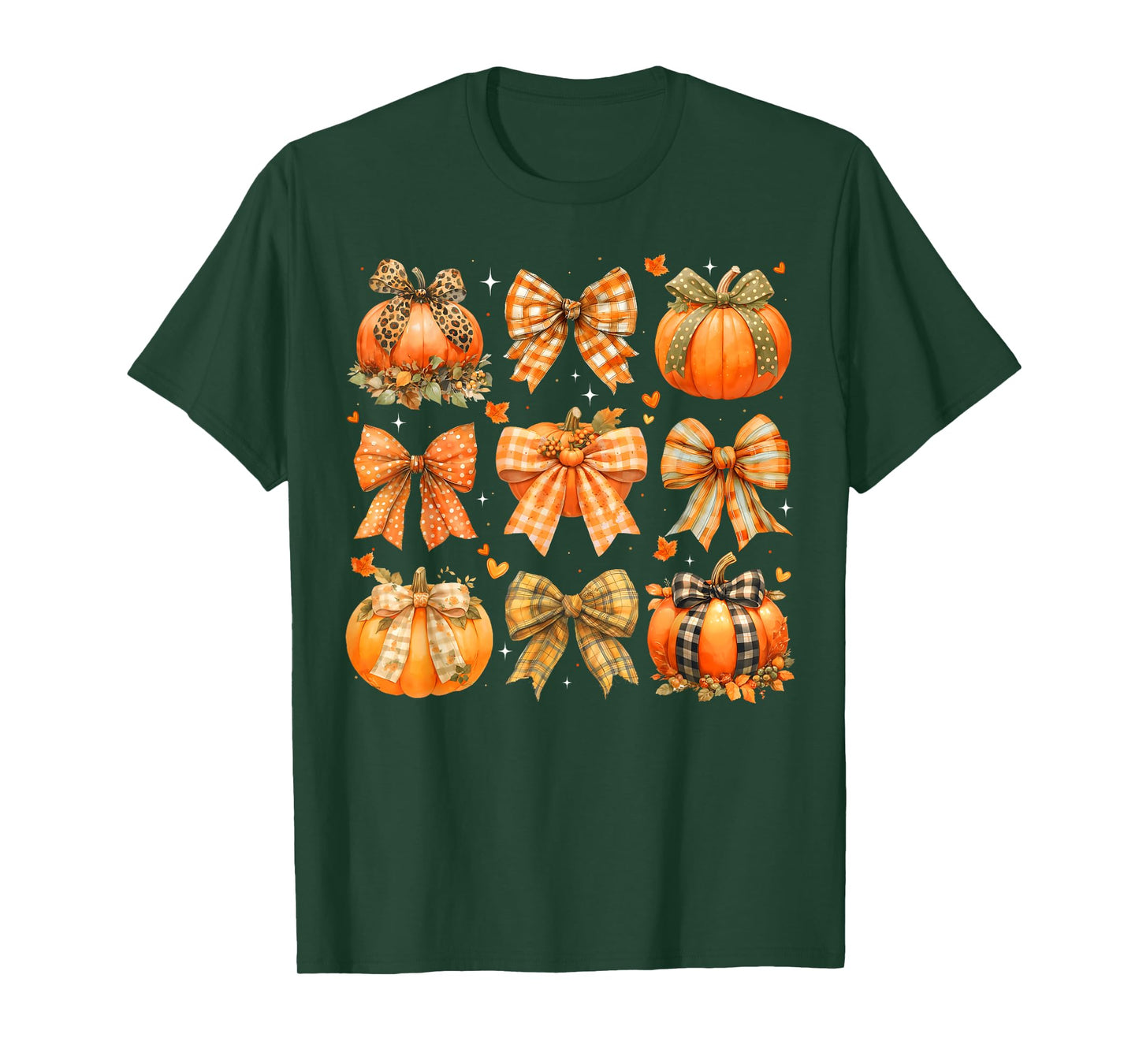 Pumpkin Season Thanksgiving Coquette Bow Autumn Fall Leaves T-Shirt
