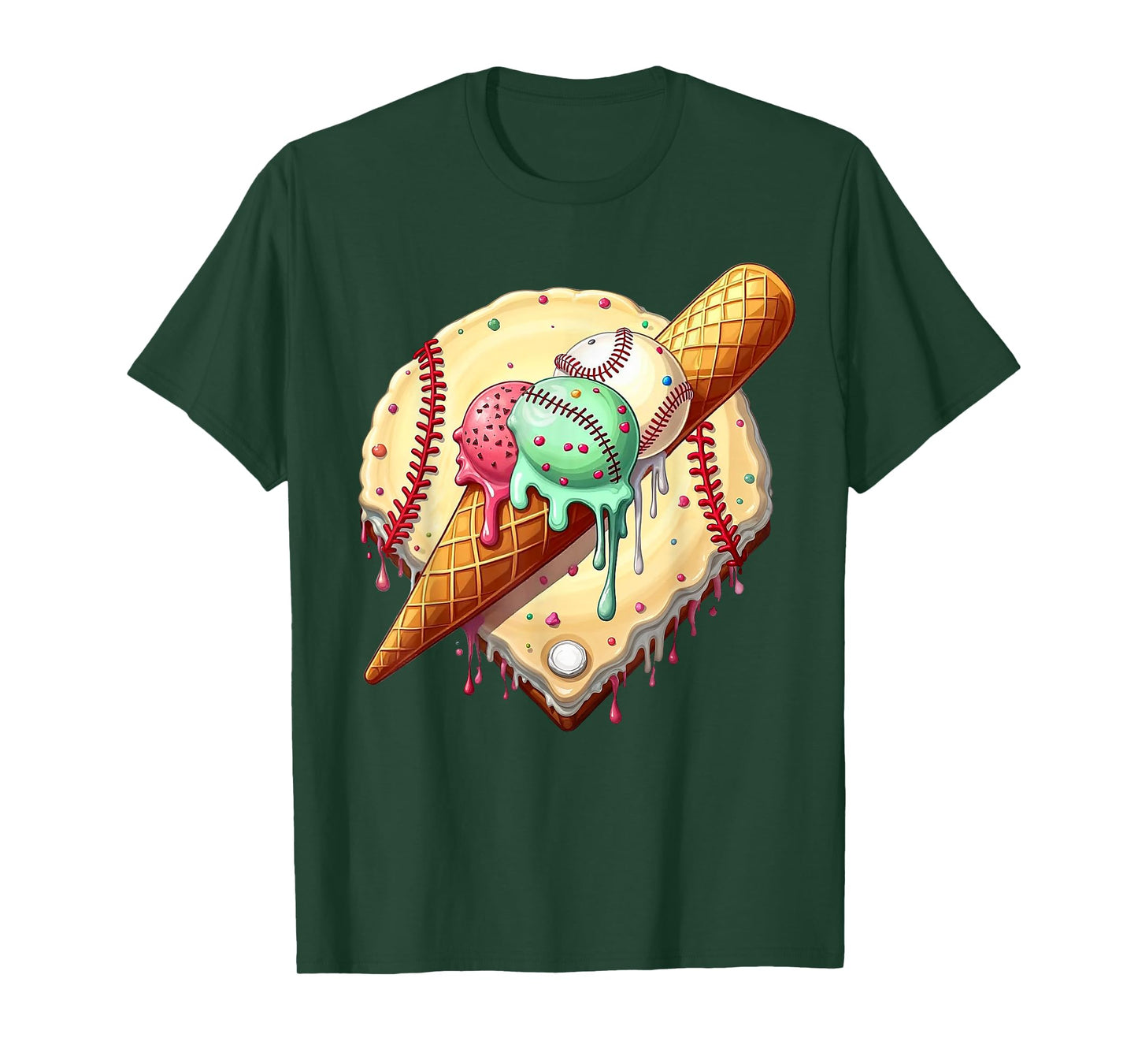 Baseball Ice Cream Dripping Funny Baseball Men Kids Boys T-Shirt