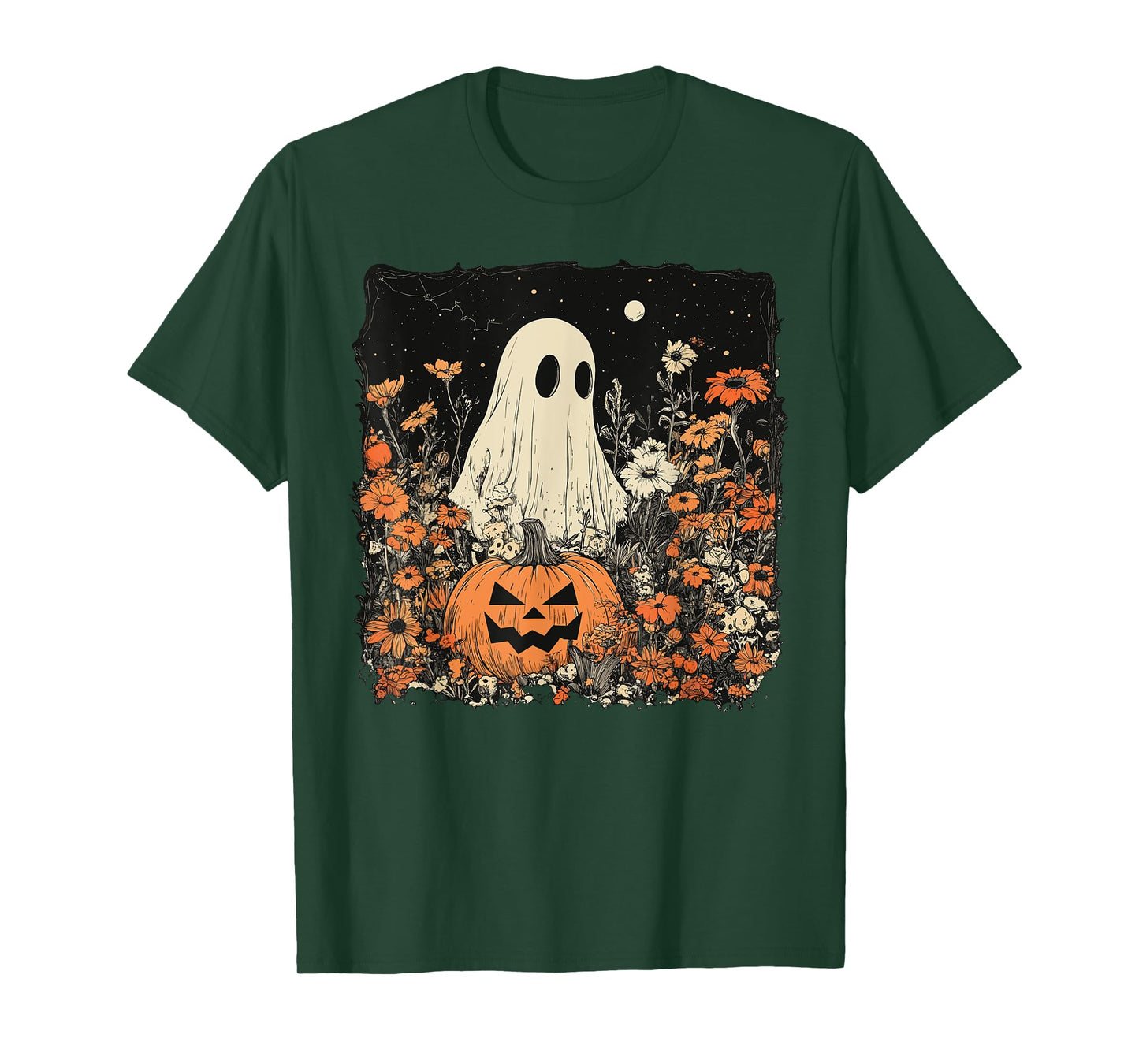 Vintage Floral Ghost Halloween Ghost in the Forest Gothic T-Shirt