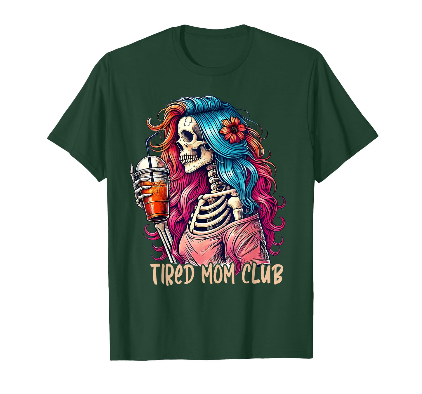 Tired Mom Club Funny Skeleton Coffee Mom Mothers Day Funny T-Shirt