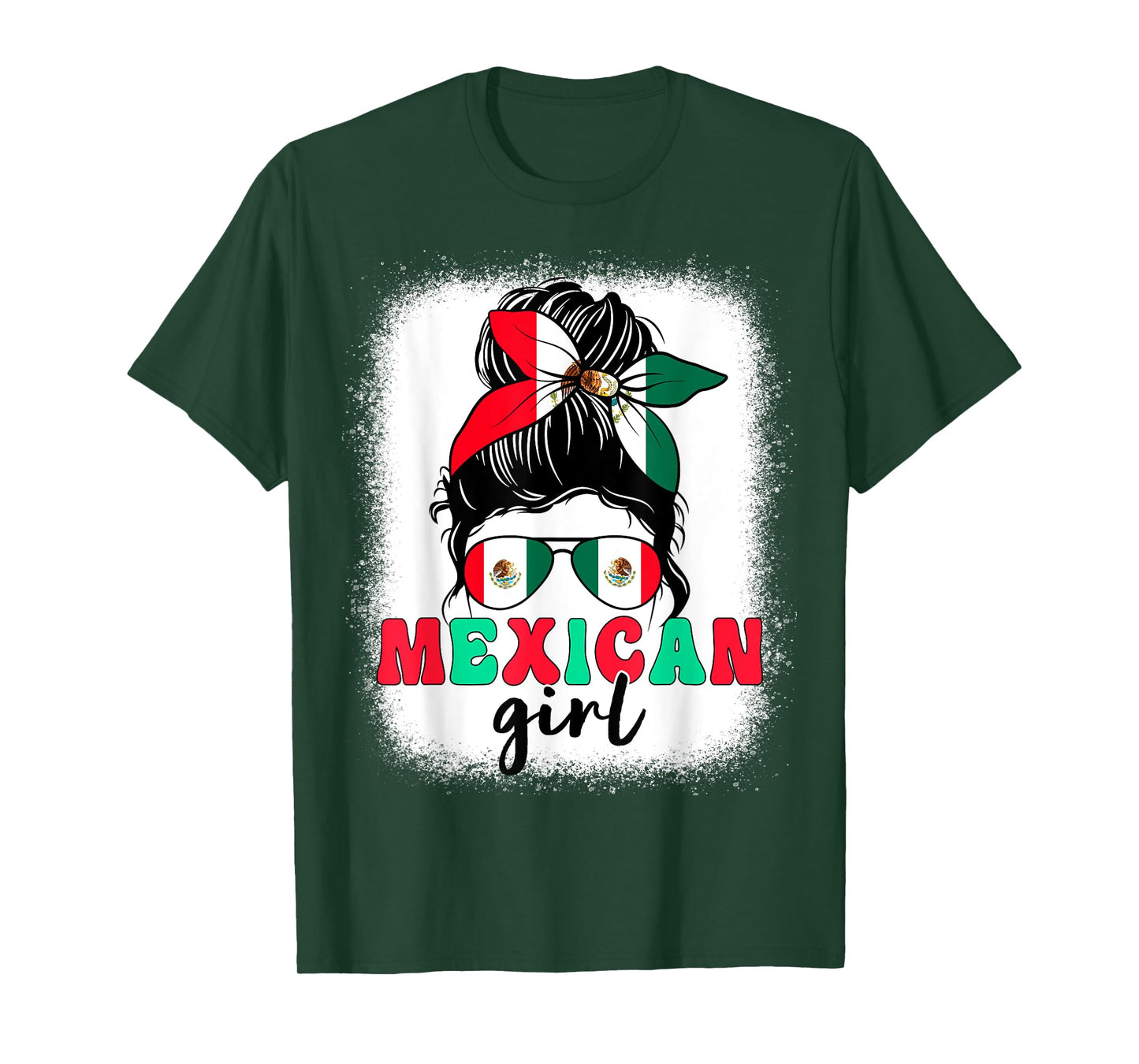 Mexican Girl Messy Bun Mexico Flag Patriotic Women Kids T-Shirt