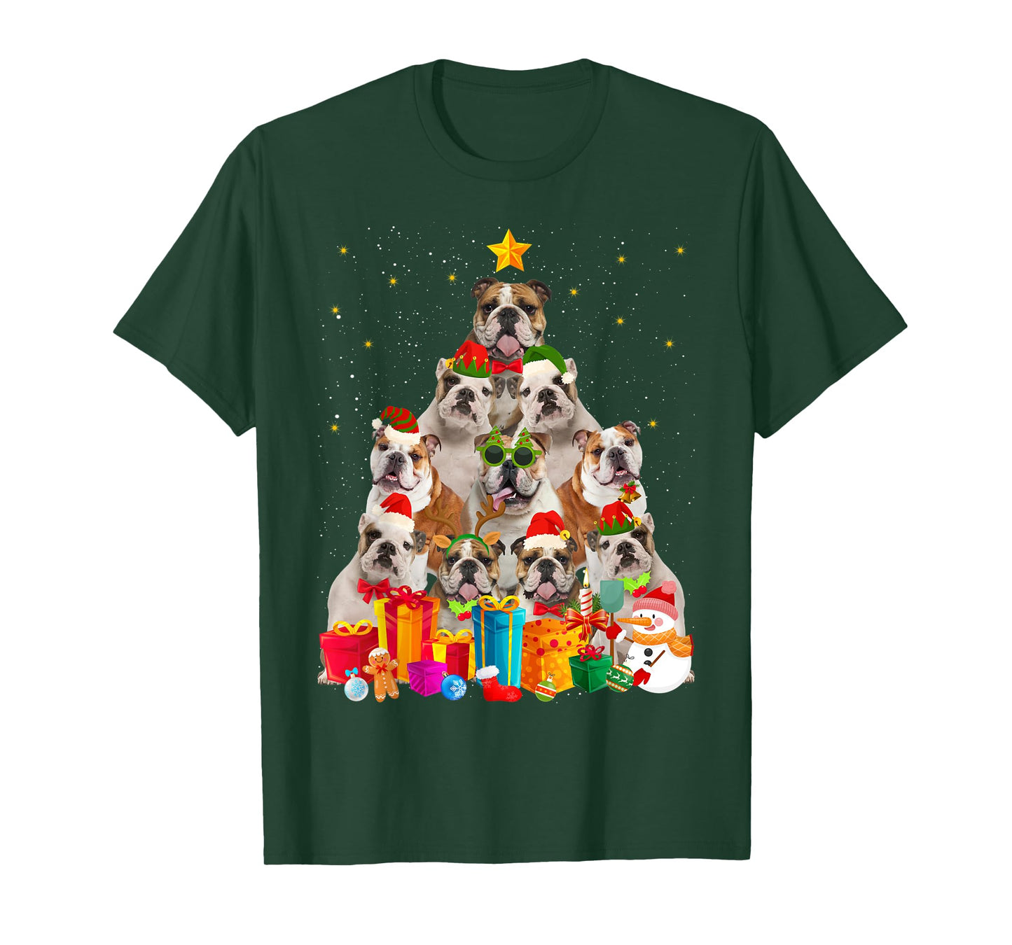 Christmas Funny English Bulldog Dog Tree Xmas Pet Dog Lover T-Shirt