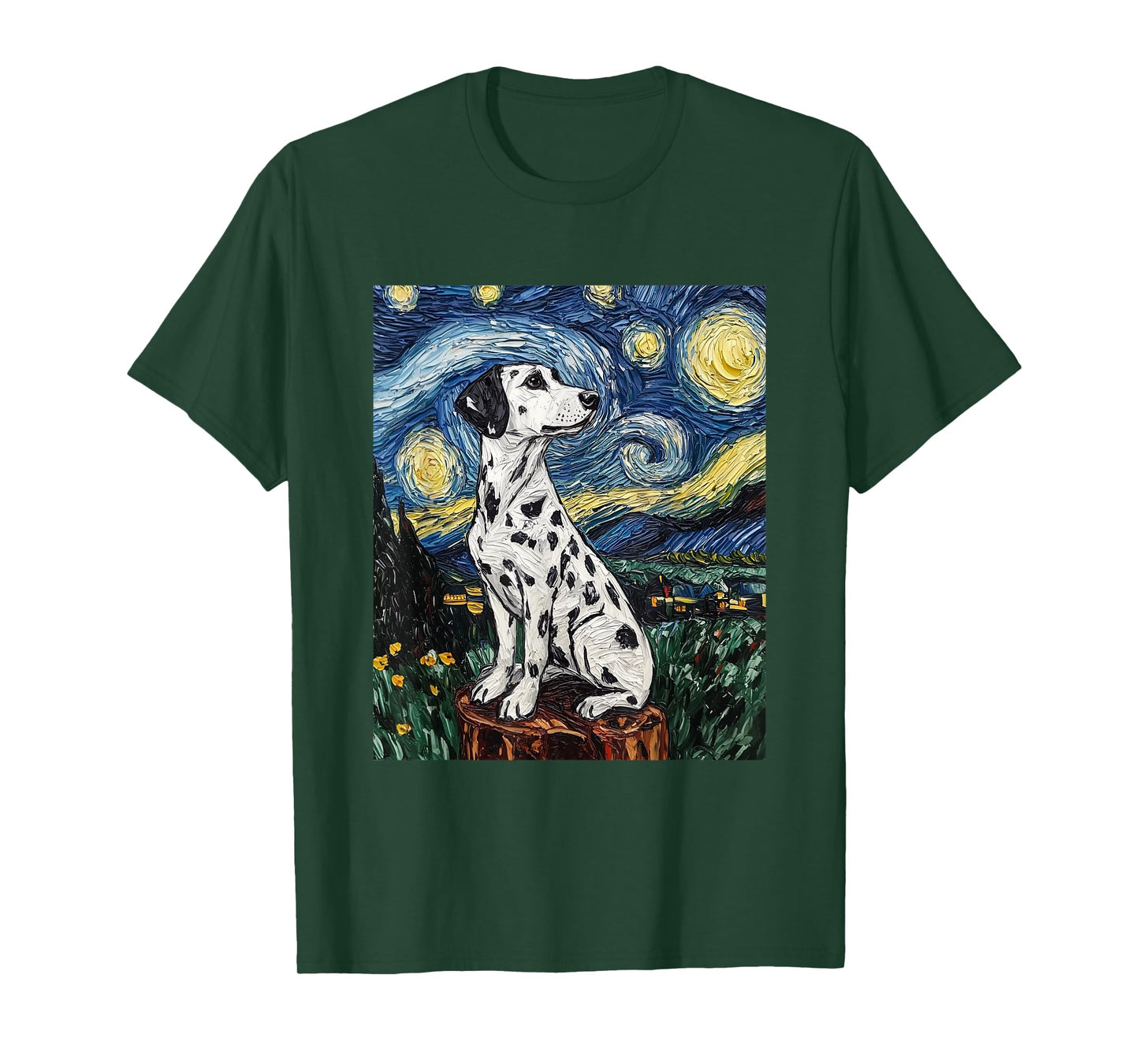 Cute Dalmatian Dog Doggy - Van Gogh Style - Starry Night T-Shirt