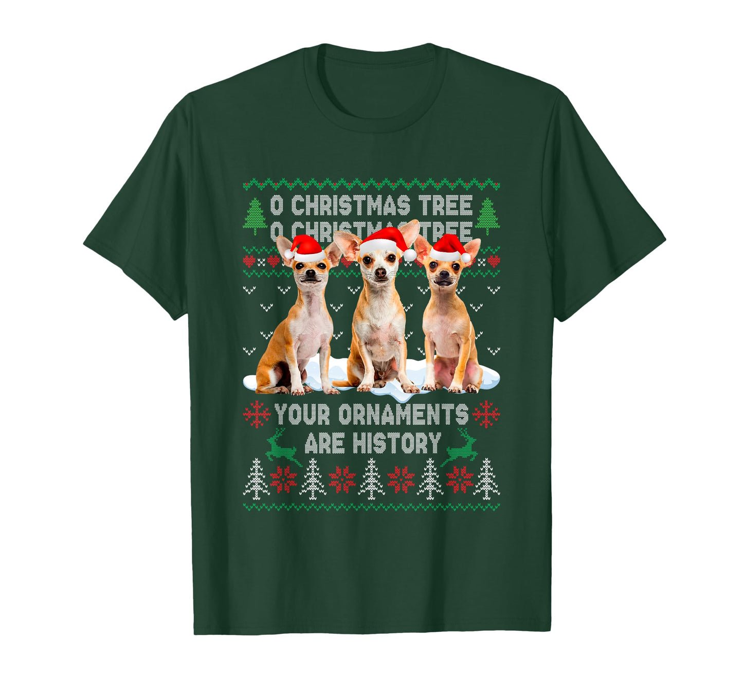 Cute Chihuahua Dog Oh Christmas Tree Ugly Xmas T-Shirt for Men Women Kids
