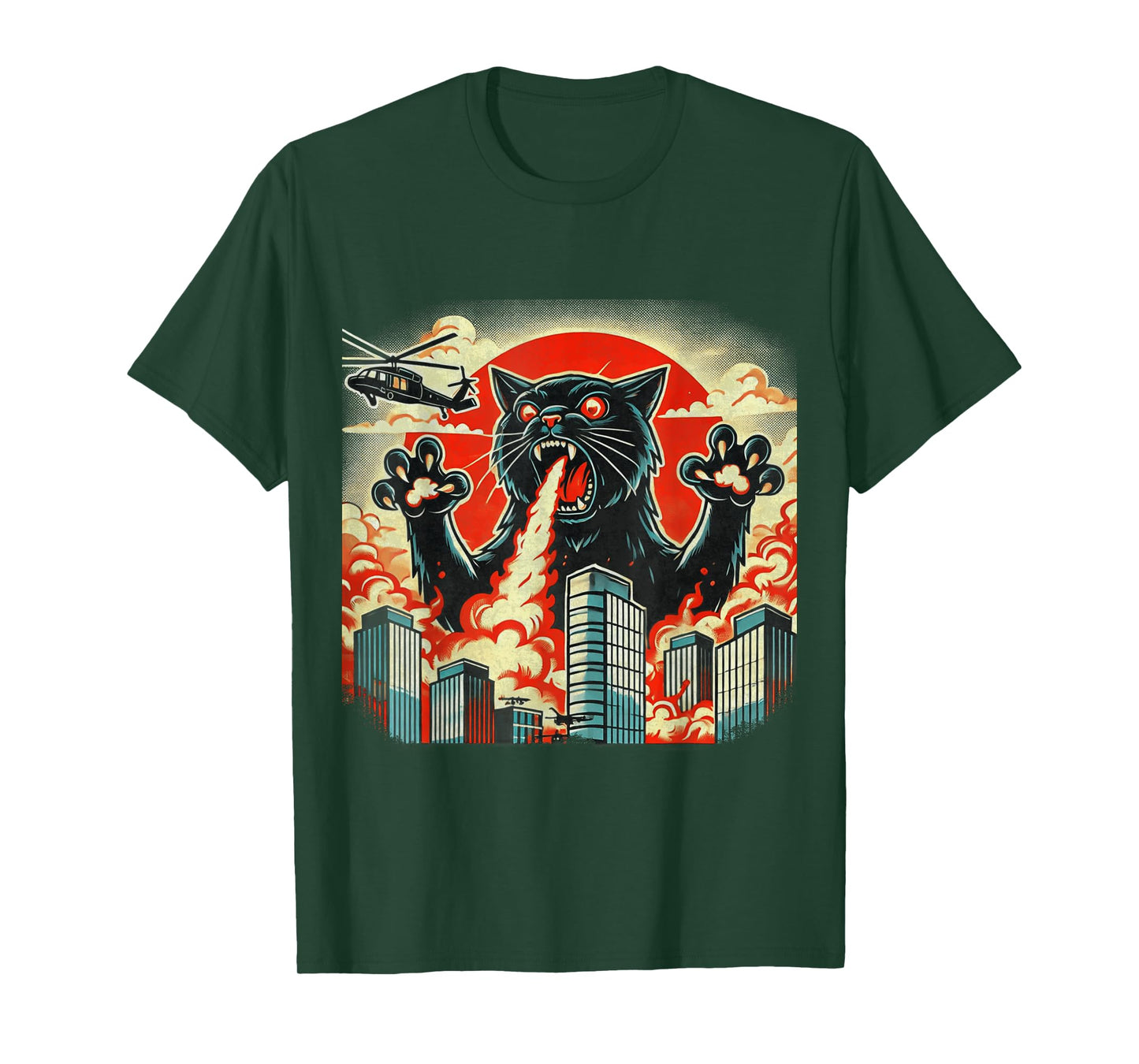 Catzilla Cat Japanese Art Funny Cat Gifts For Men Women Kids T-Shirt
