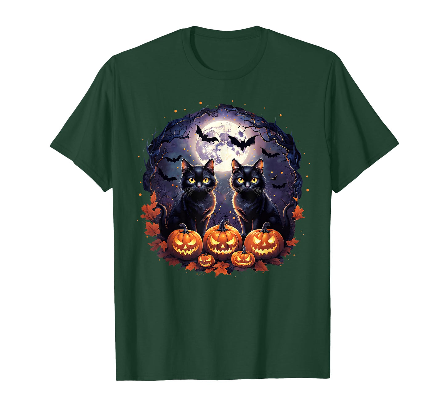 Black Cats Pumpkins Full Moon Halloween Cat Lover Men Women T-Shirt