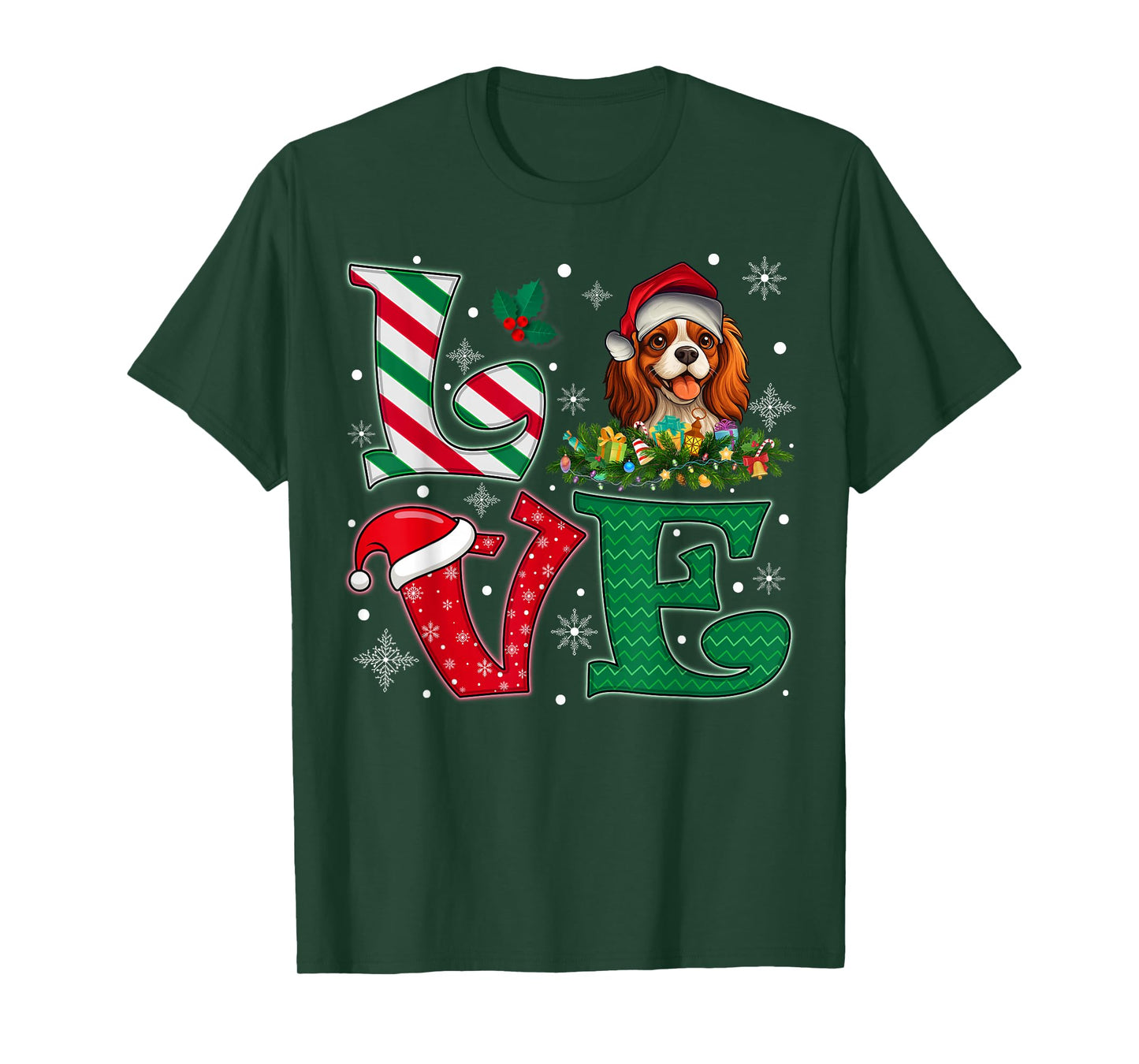 Santa Hat Love Cavalier King Charles Spaniel Dog Xmas Girls T-Shirt