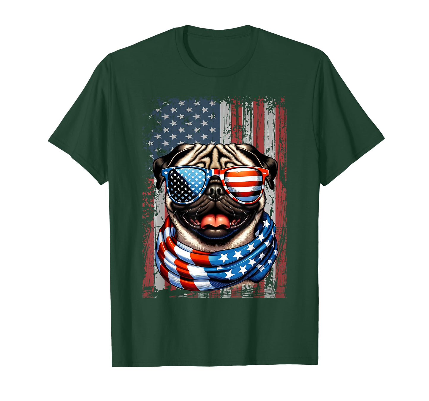 Pug Dog Lover US Flag 4th of July Patriotic T-Shirt