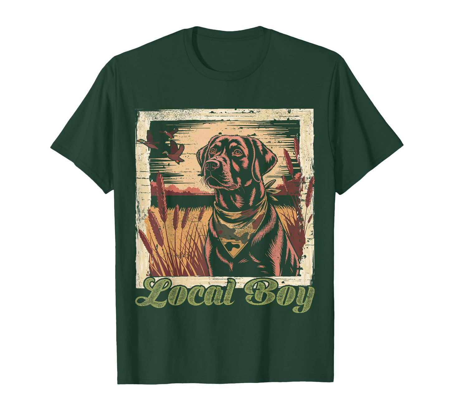 Black Lab Hunting Dog Marsh Scene Sunset Vintage T-Shirt