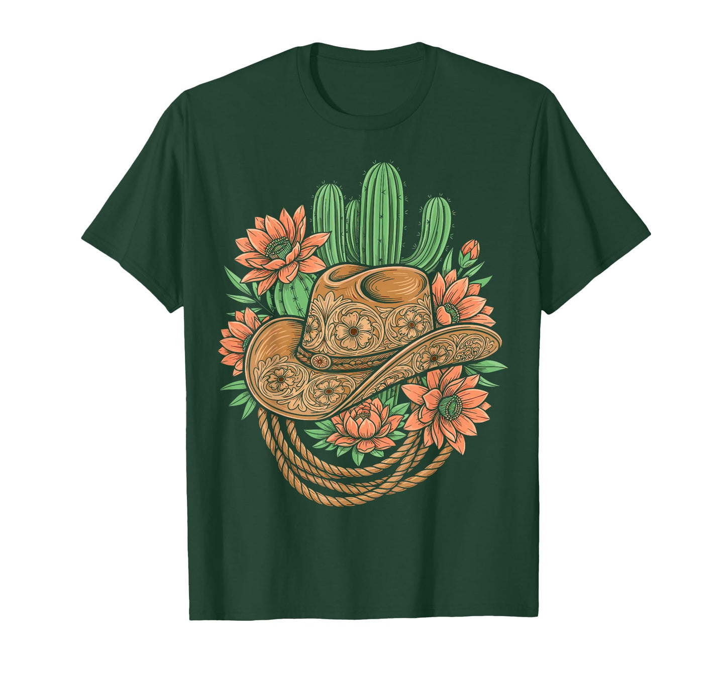 Cowboy Hat with Flowers and Cactus Western Rodeo T-Shirt