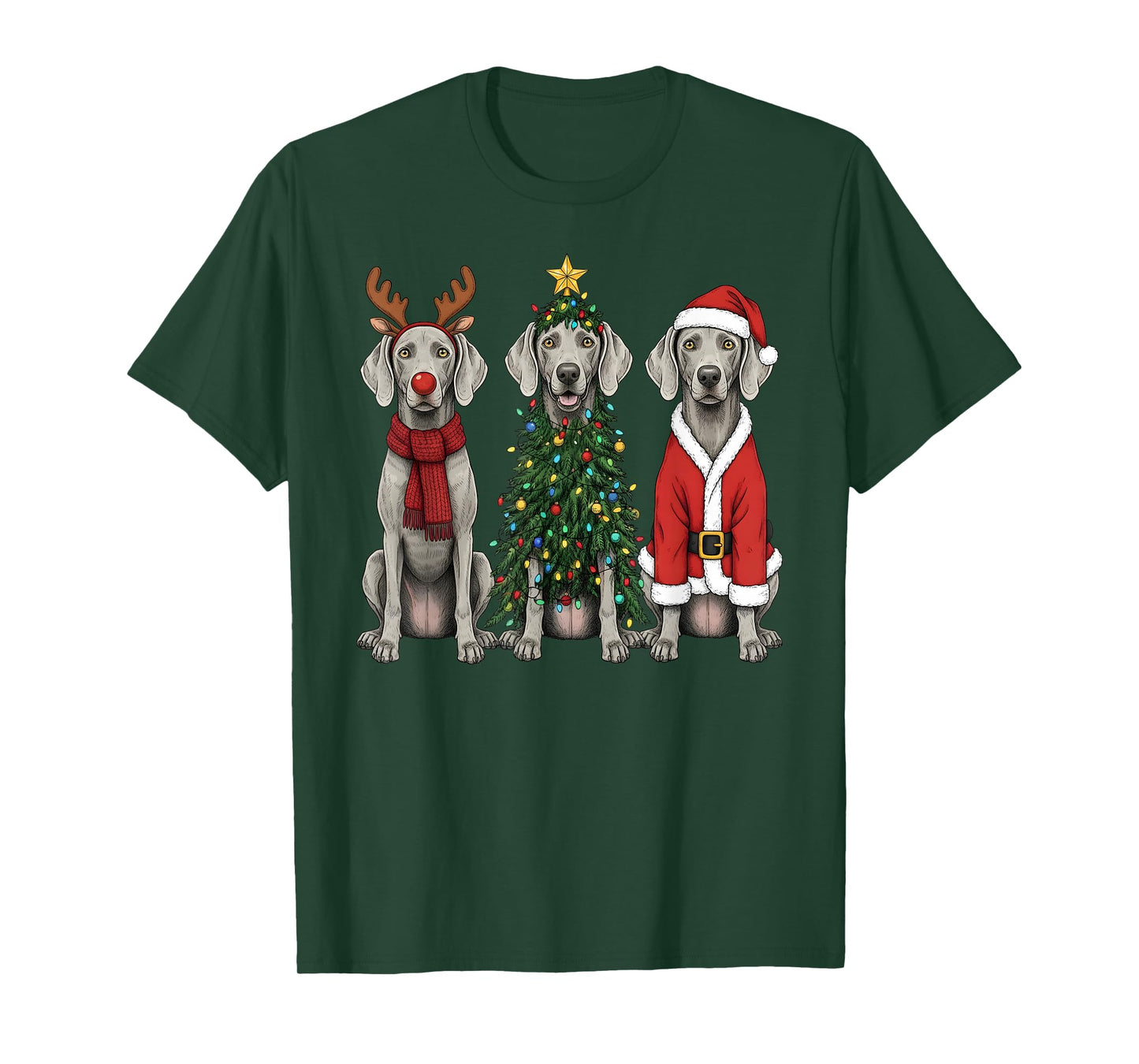 Retro Christmas Weimaraner Santa Reindeer Dog Lover T-Shirt