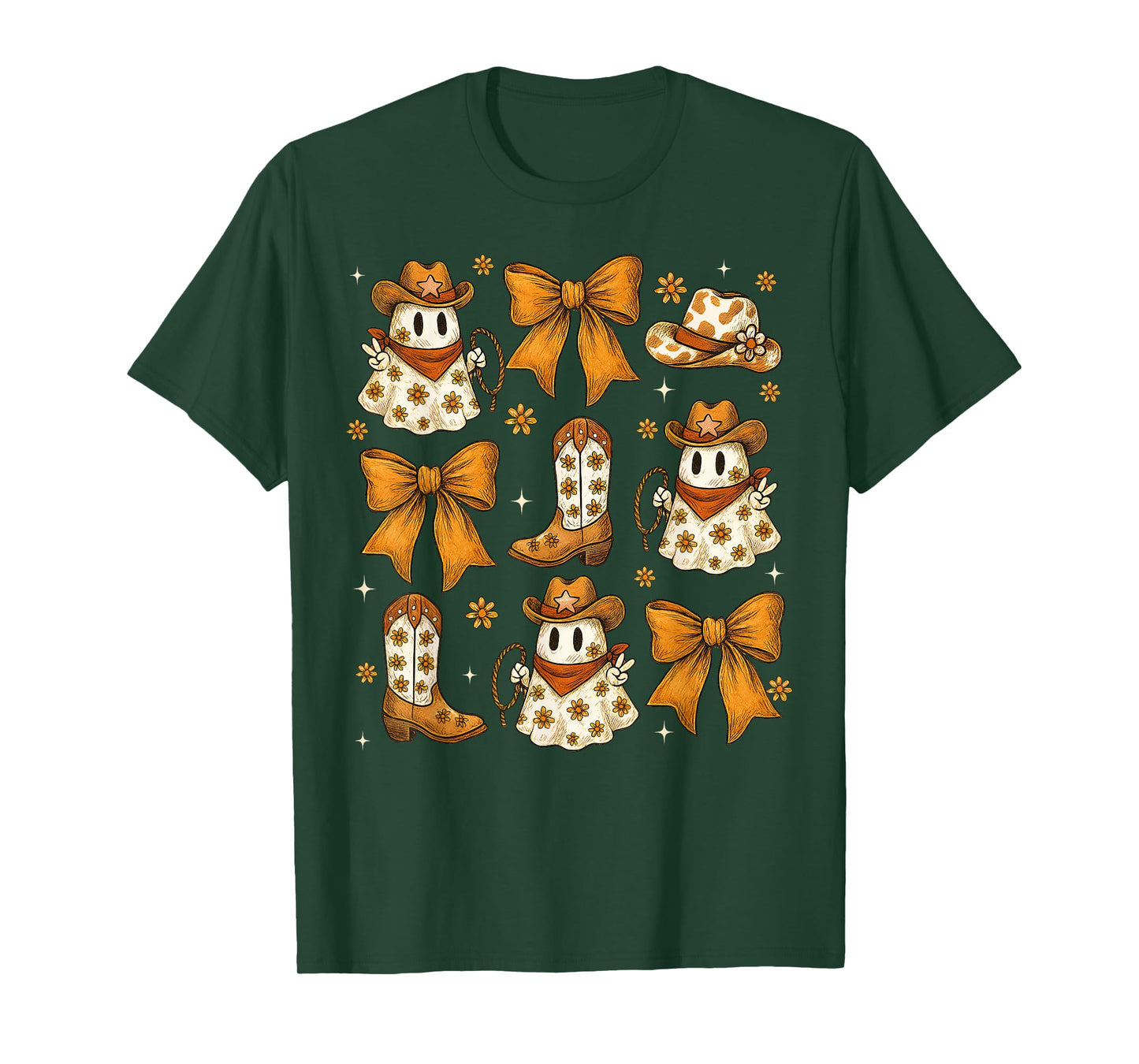 Coquette Bow Halloween Ghost Western Cowgirl Howdy Women T-Shirt