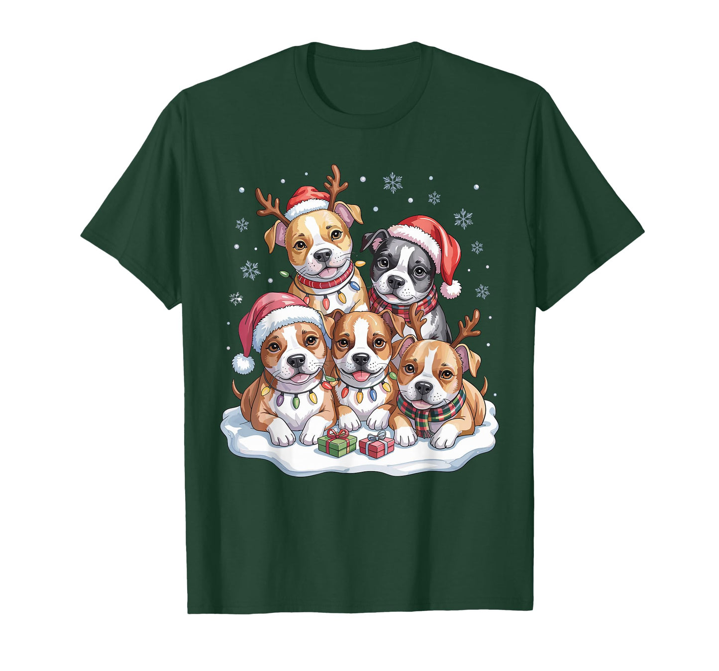American Staffordshire Christmas Puppies Dog Lovers Holiday T-Shirt