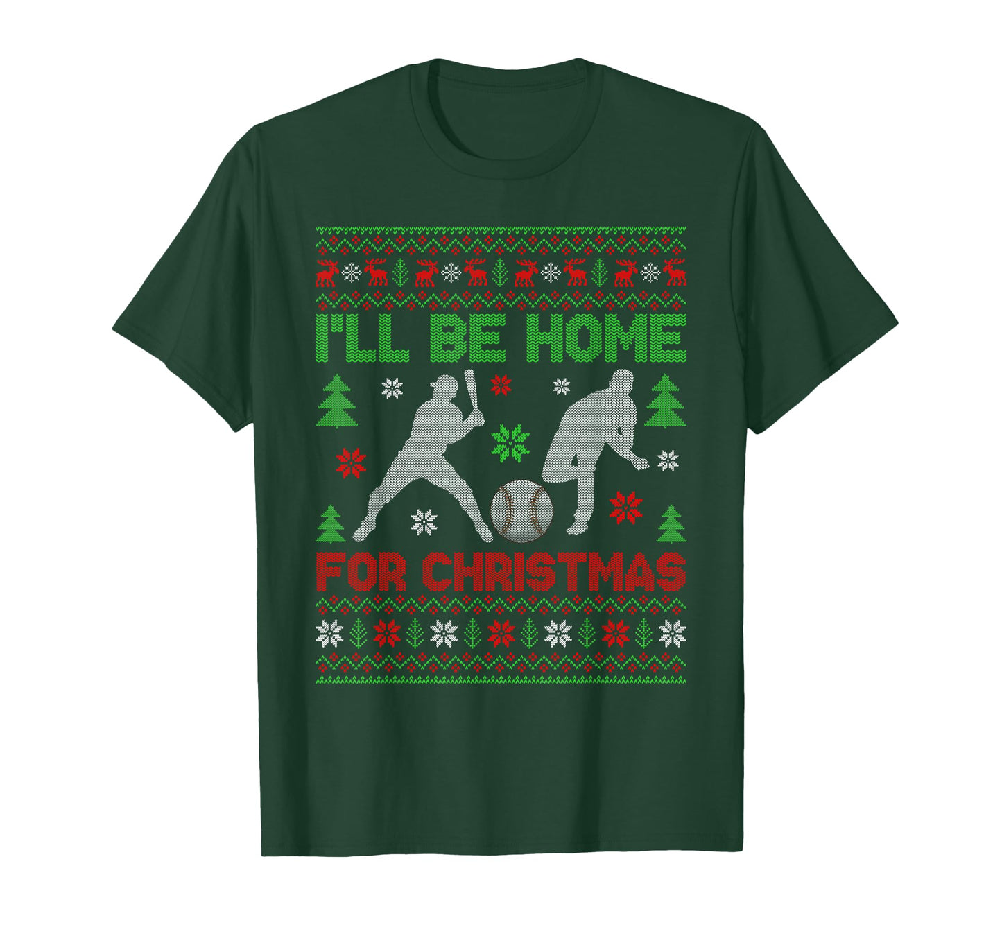 I'll Be Home for Christmas Baseball Funny Ugly Xmas PJs Men T-Shirt