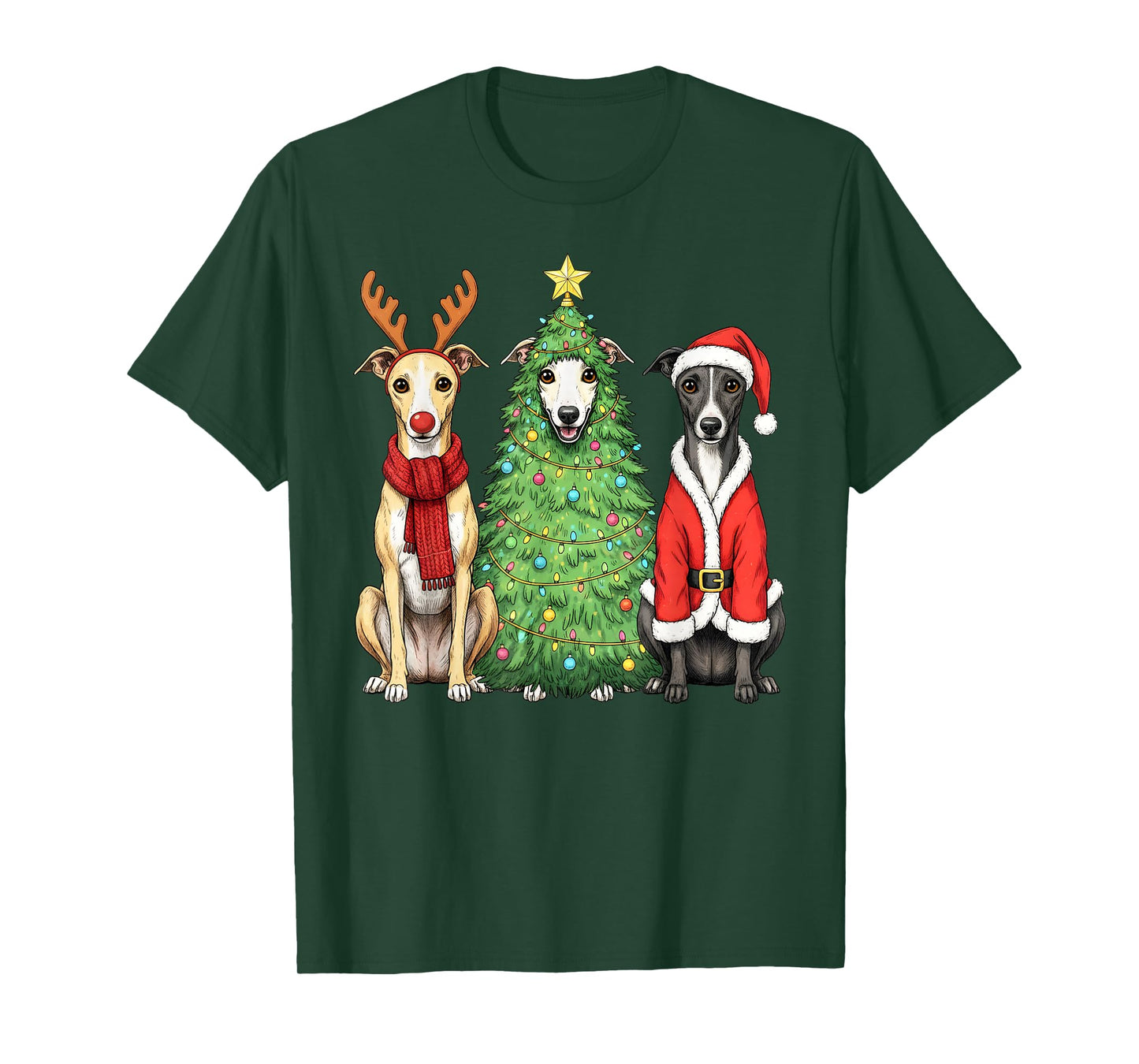 Retro Christmas Whippet Santa Reindeer Dog Lover T-Shirt