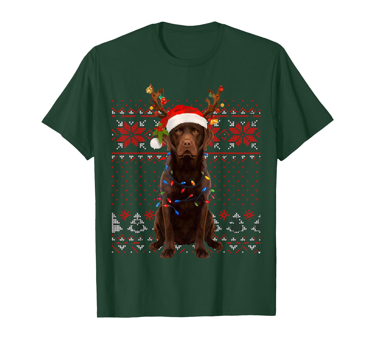 Christmas Dog with Hat and Lights - Funny Holiday Labrador T-Shirt